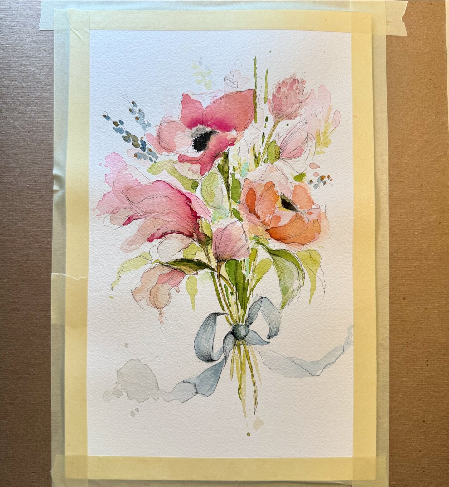 Not yet sure if I want to add a background or leave it alone. Thoughts?
.
.
#workinprogress #watercolor #bouquet #weddingflowers #abstract #botanicalart 
#illustration
