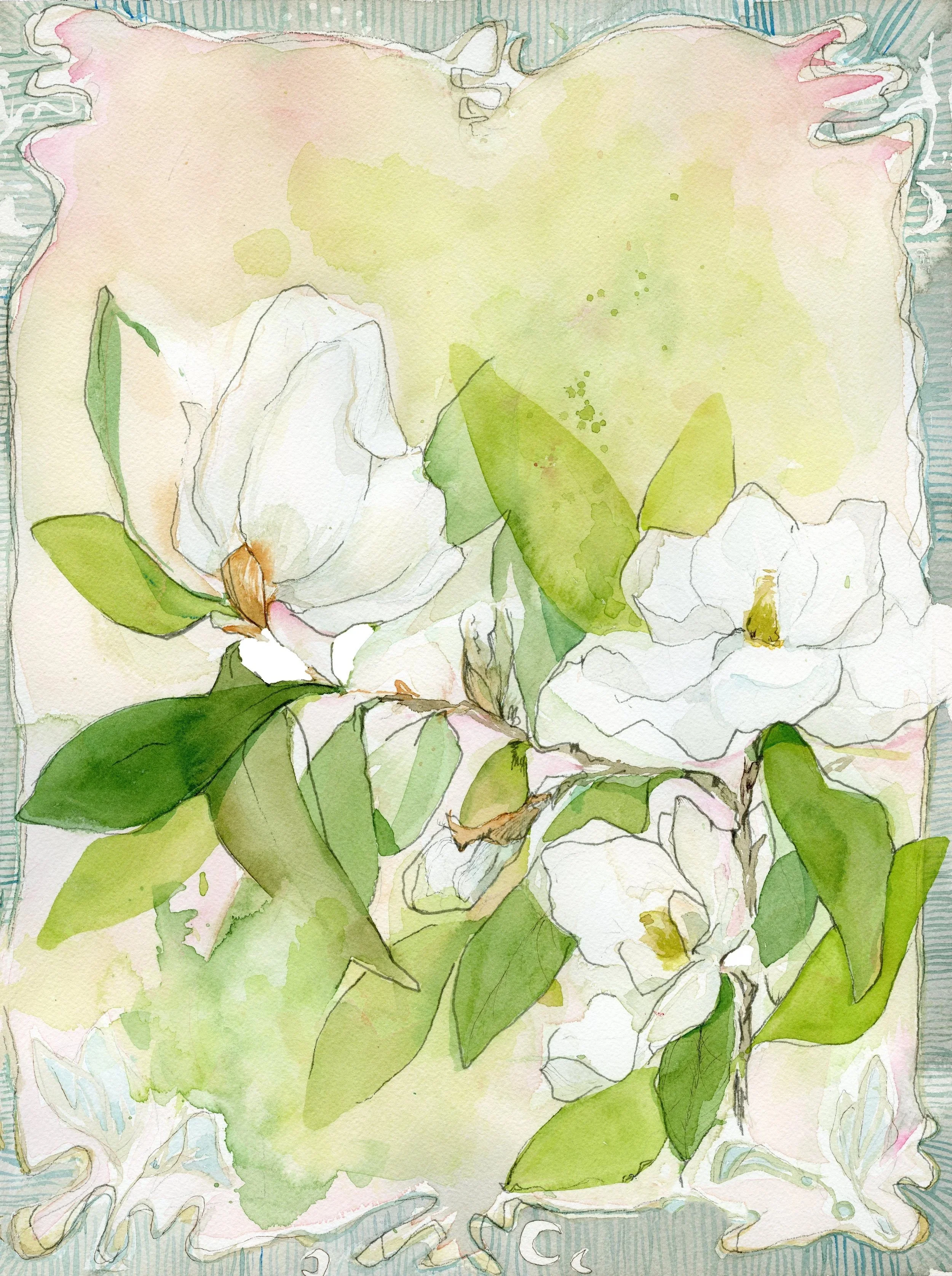 Magnolias Nouveau No. 1 | watercolor | Sold