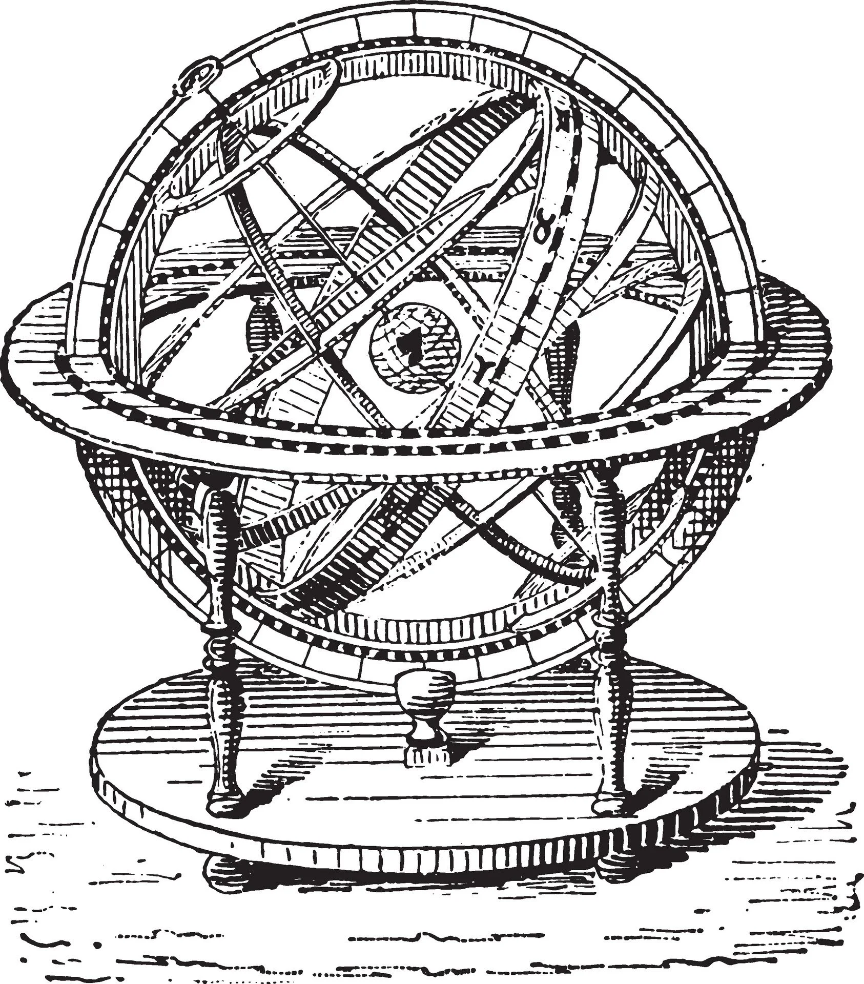 Etching of a vintage armillary sphere