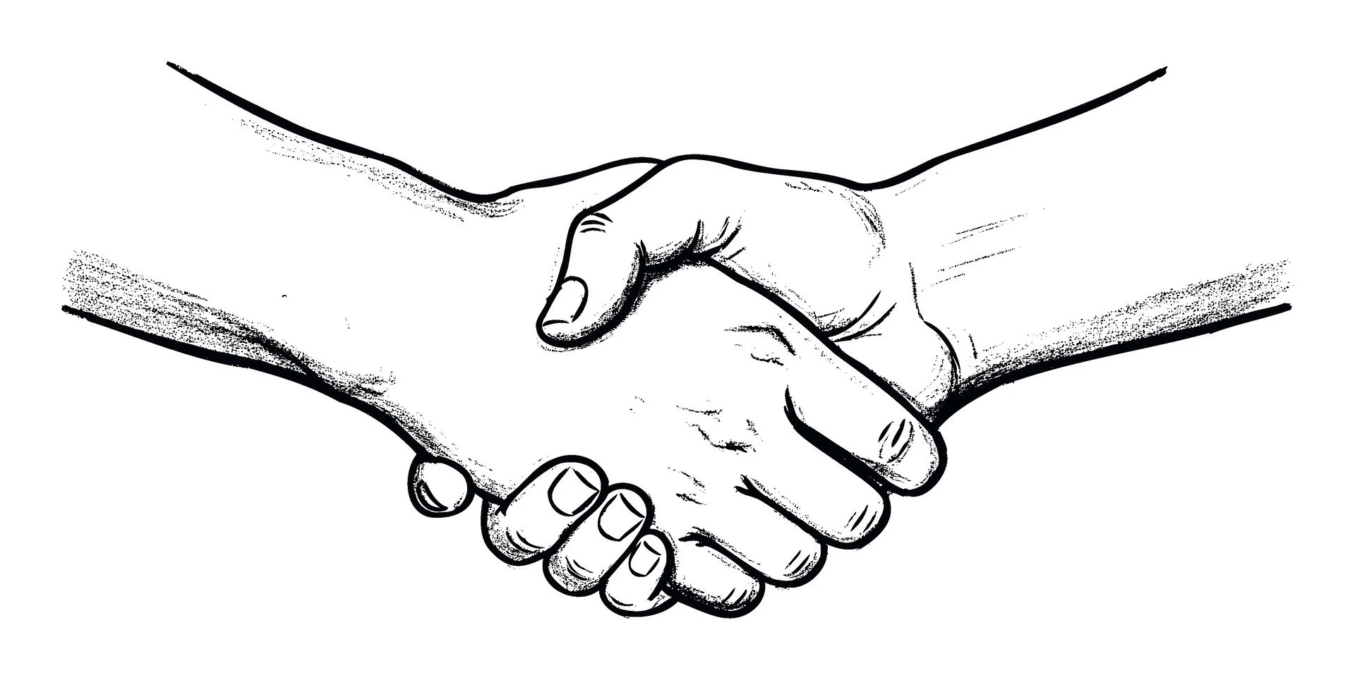 Etching of two hands shaking