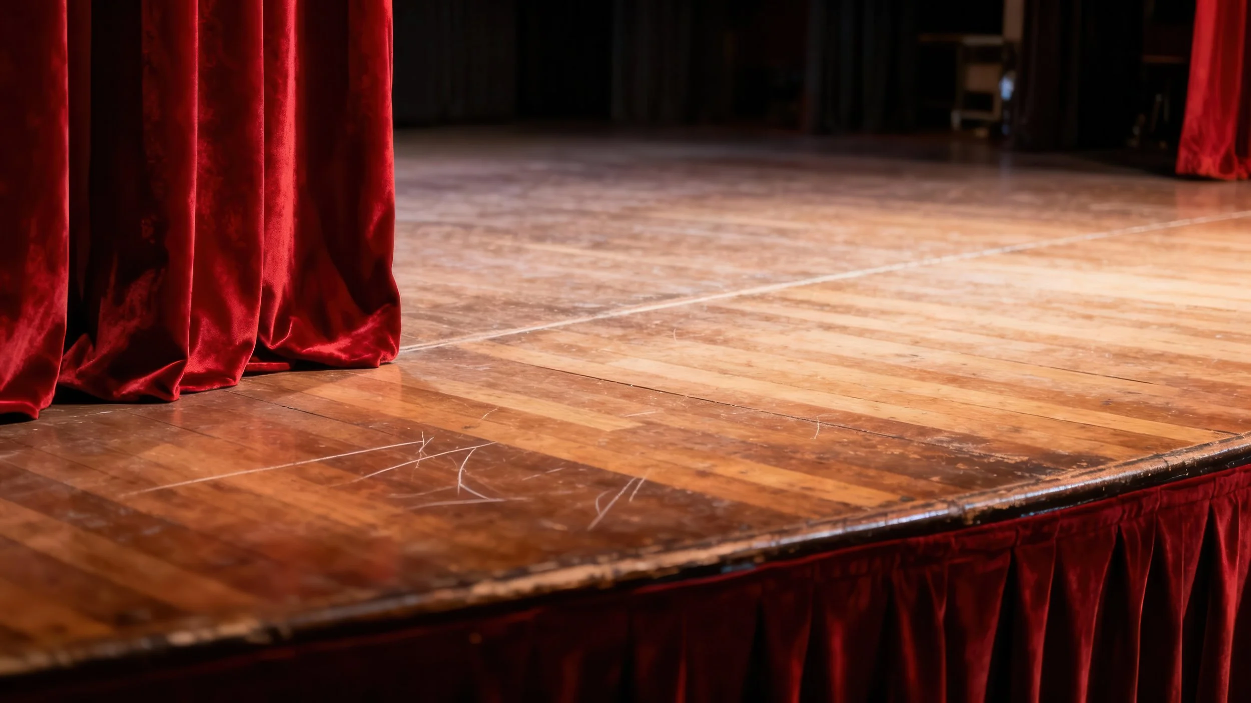 Theater curtain with backstage partially in view