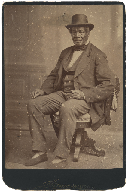 ★ c. 1870, Portrait of George Bonga. Minnesota Historical Society, Locator No. [por 11261 r1]  ★ George Bonga was an African American and Ojibwe (or Chippewa, Anishinaabe) Fur Trader and Interpreter for the U.S. Government. He is a member of the nota