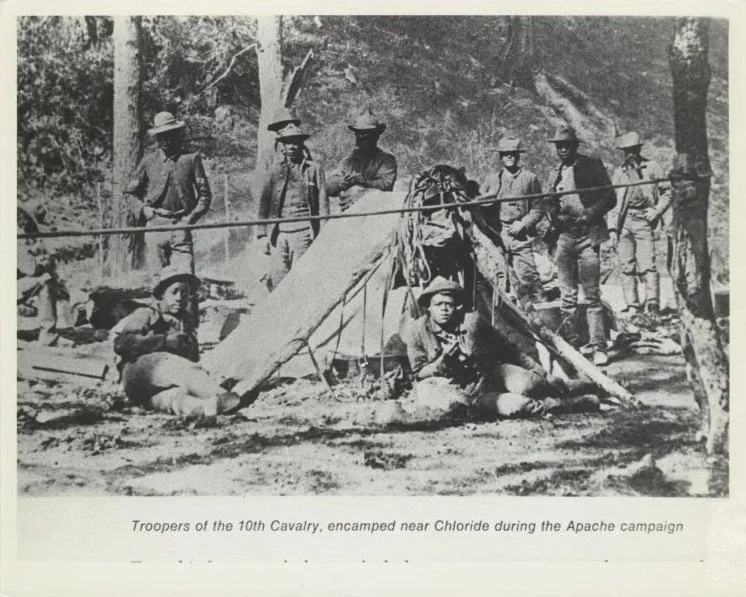 ★ c. 1870 - 1890, Buffalo Soldier Troopers of the 10th Cavalry, encamped near Chloride during the Apache campaign. Schomburg Center for Research in Black Culture, Photographs and Prints Division. Military, Buffalo Soldiers/Indian Campaigns, 1870s-188