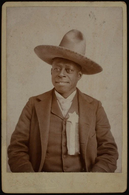 ★ c. 1890s, Cabinet card portrait of Reuben the Guide; an African American man who lived in San Diego and worked as a Western tour guide, escorting visitors to Tijuana, Mexico. He was known for wearing this sombrero and often posed for photographs wi