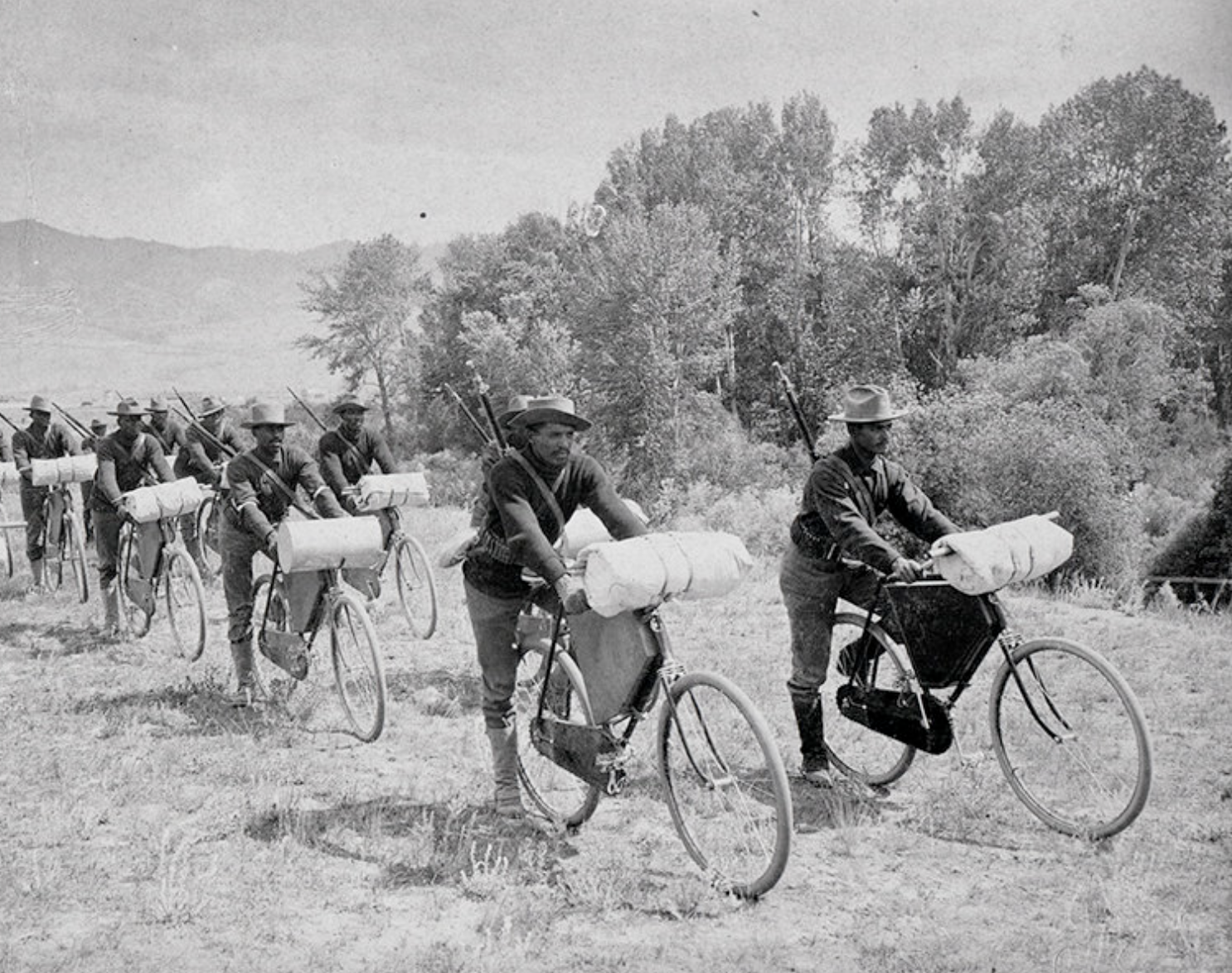 1897, 25th Infantry Bicycle Corps in formation. University of Montana Mansfield Library [73.0031].