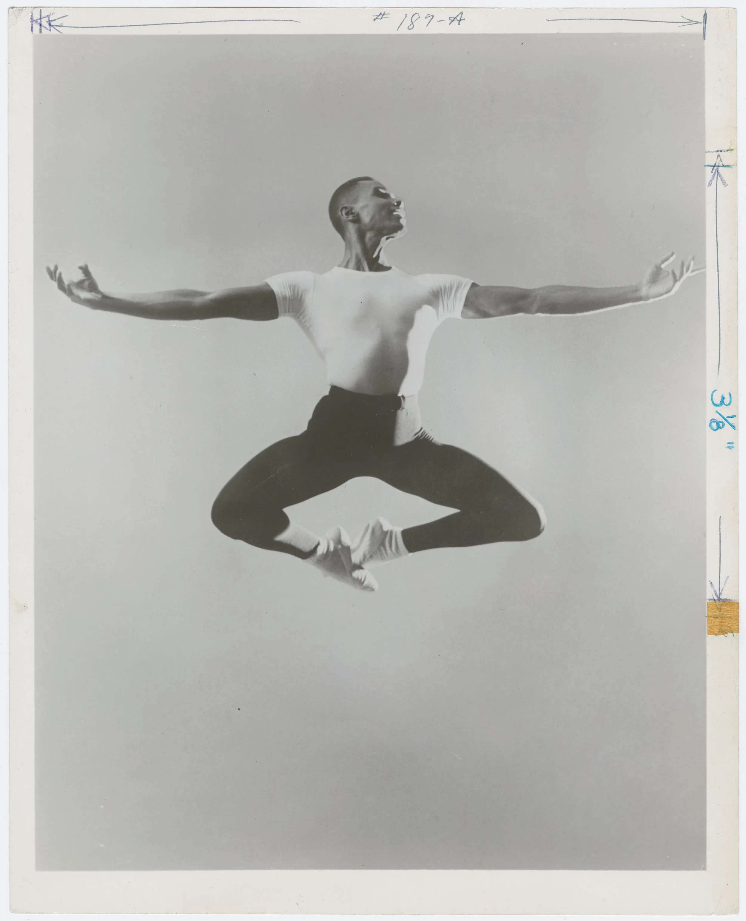 1957, Arthur Mitchell in George Balanchine's "Agon." By Martha Swope, courtesy of the Schomburg Center for Research in Black Culture. Arthur Mitchell Portrait Collection
Photographs and Prints Division. Schomburg Center for Research in Black Culture.