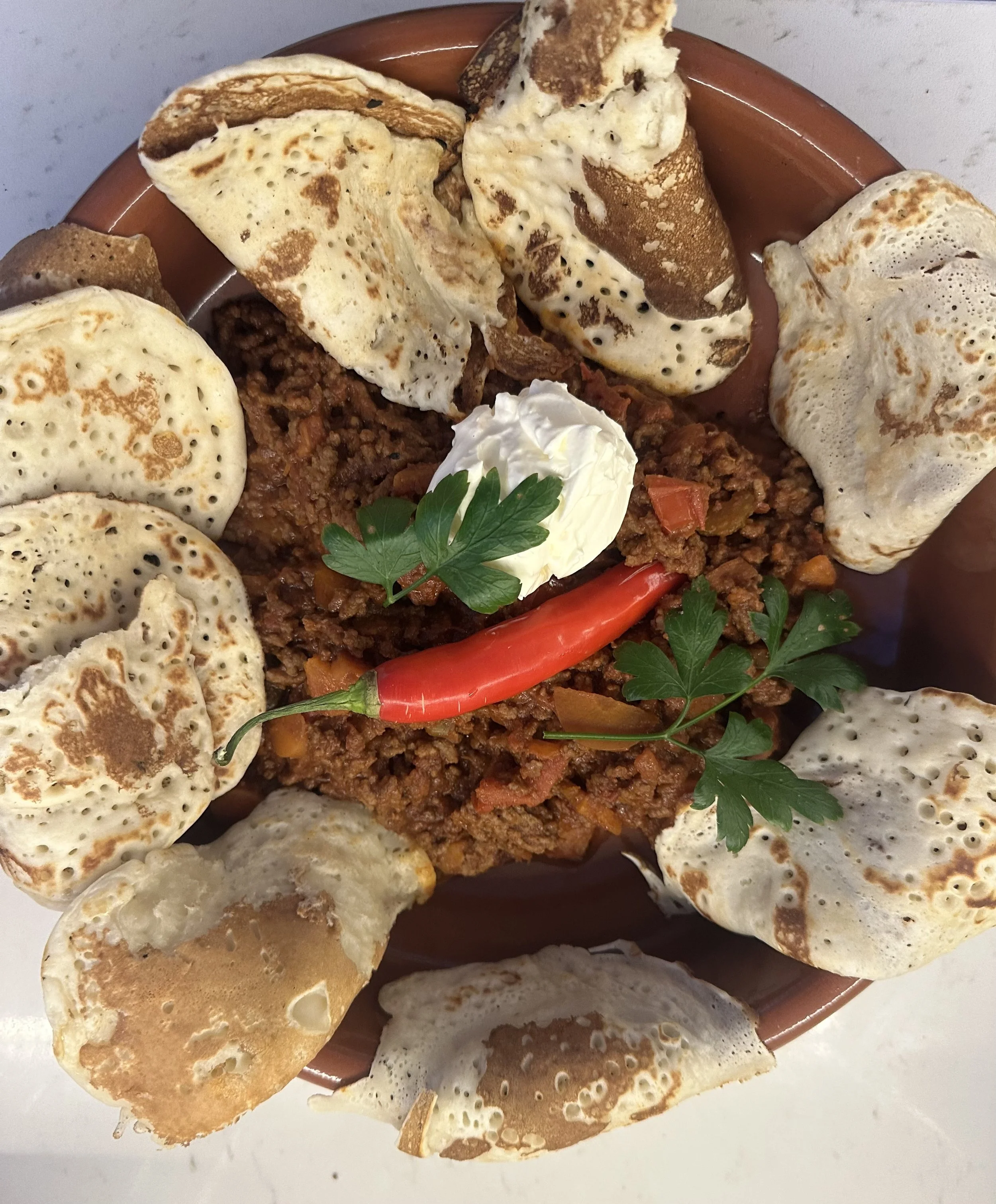 Chilli Beef with Pancakes