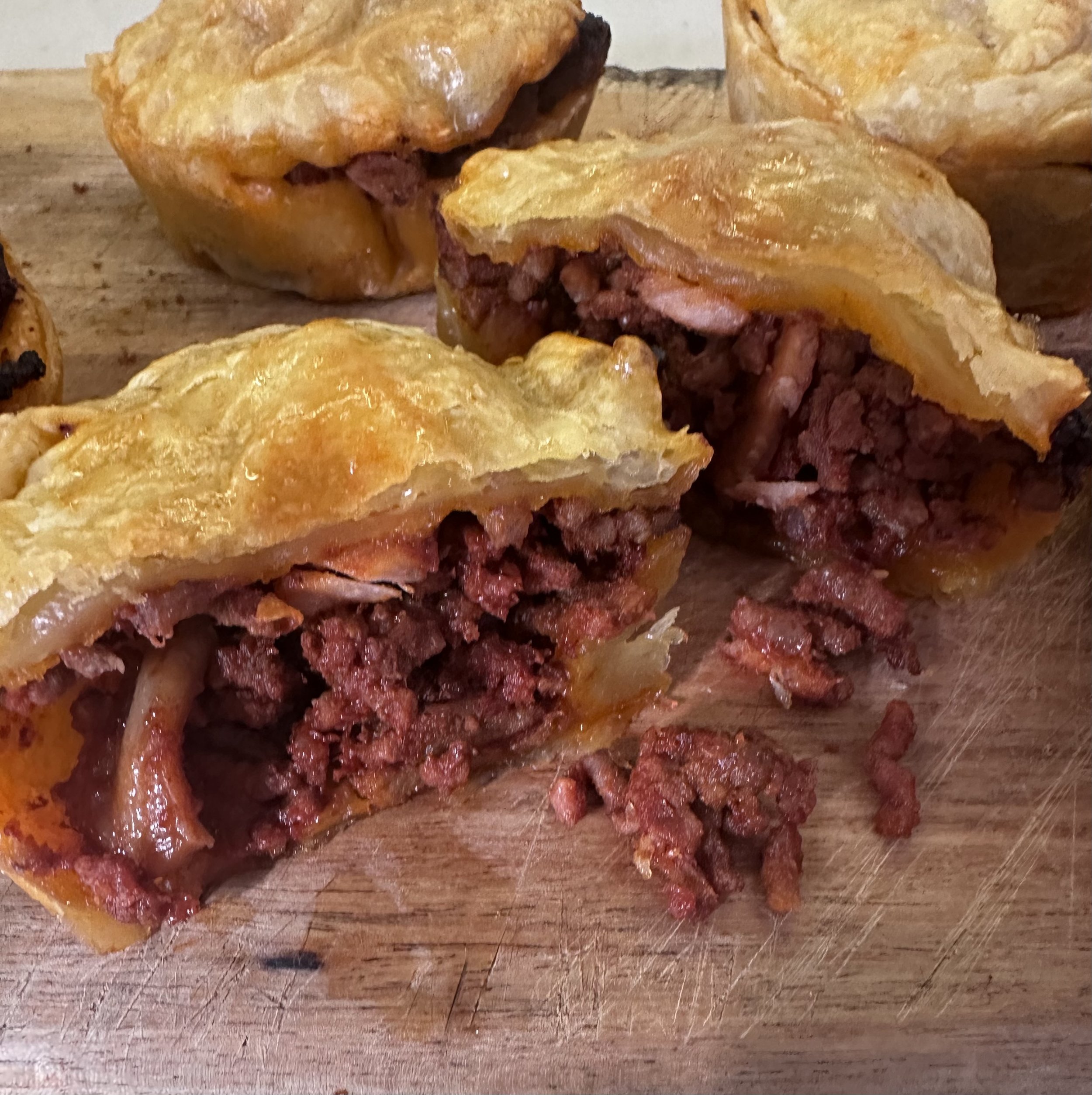 Minced Beef, Bacon and Siracha Pies

