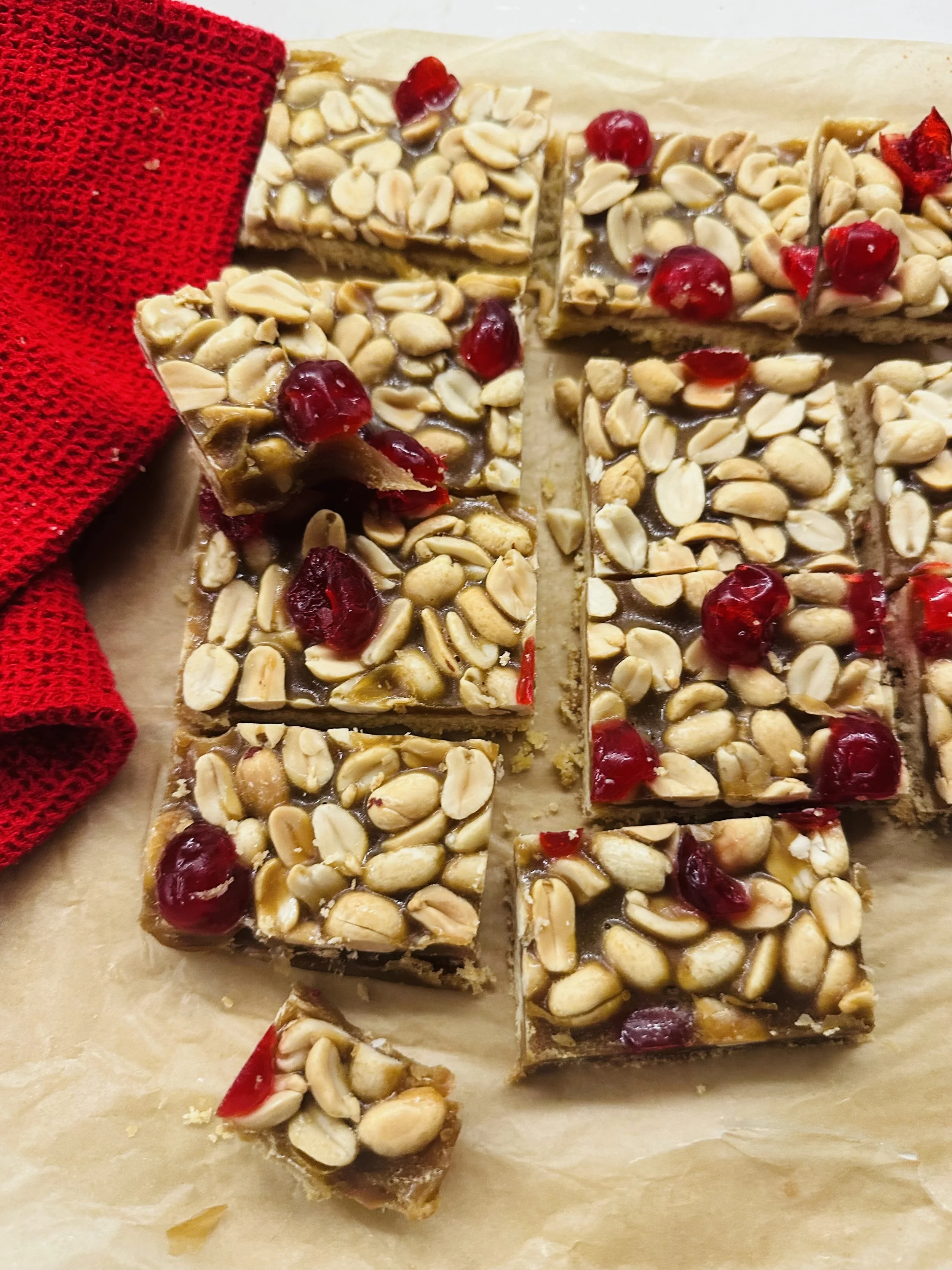 Peanut and Cherry Caramel Slice