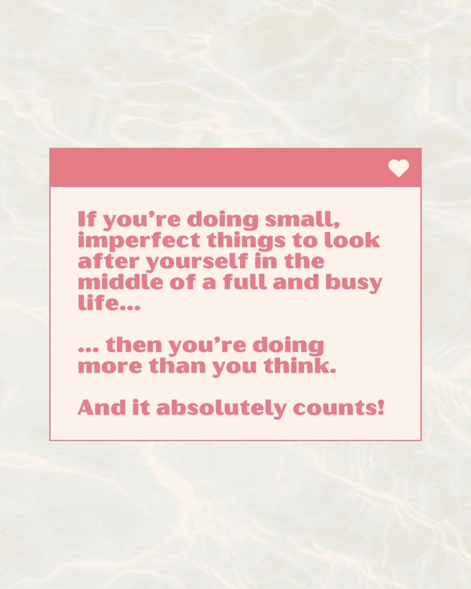The small things count more than you know 🧡

If you're squeezing in a walk between school drop-offs and pick up, drinking more water than you did last week, or just noticing that something feels off and starting to ask why. Then that's not nothing. 
