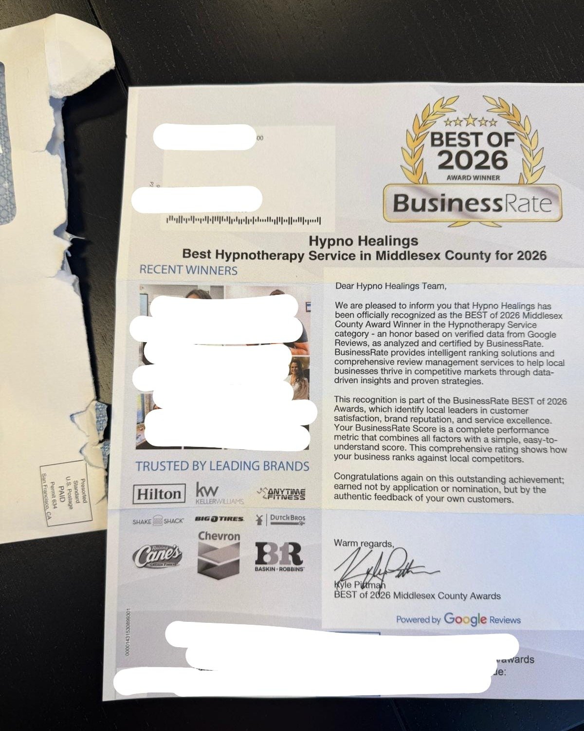 Look what came in mail for me...
Closing the week with a good news on a Saturday morning!

#hypnohealings #2026awards #bestbusiness #besthypnotherapybusiness