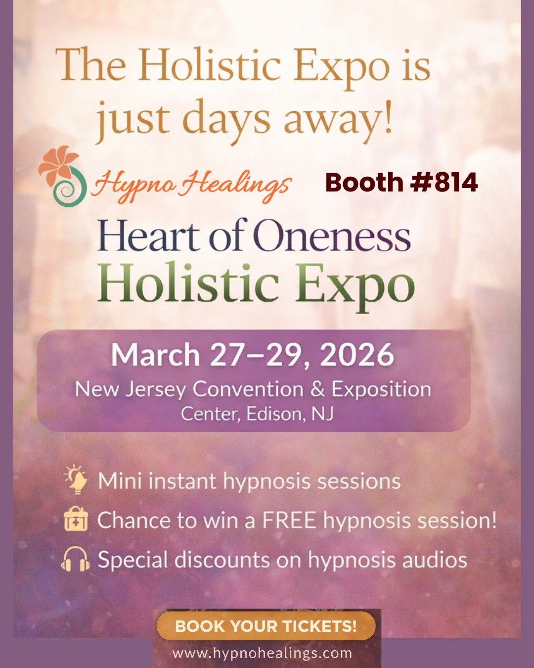✨ The countdown is on - just a few days to go! ✨

The Heart of Oneness Holistic Expo is almost here - happening March 27&ndash;29, 2026 at the New Jersey Convention &amp; Exposition Center in Edison, NJ.

🌿 Come visit me at my booth #814 and experie