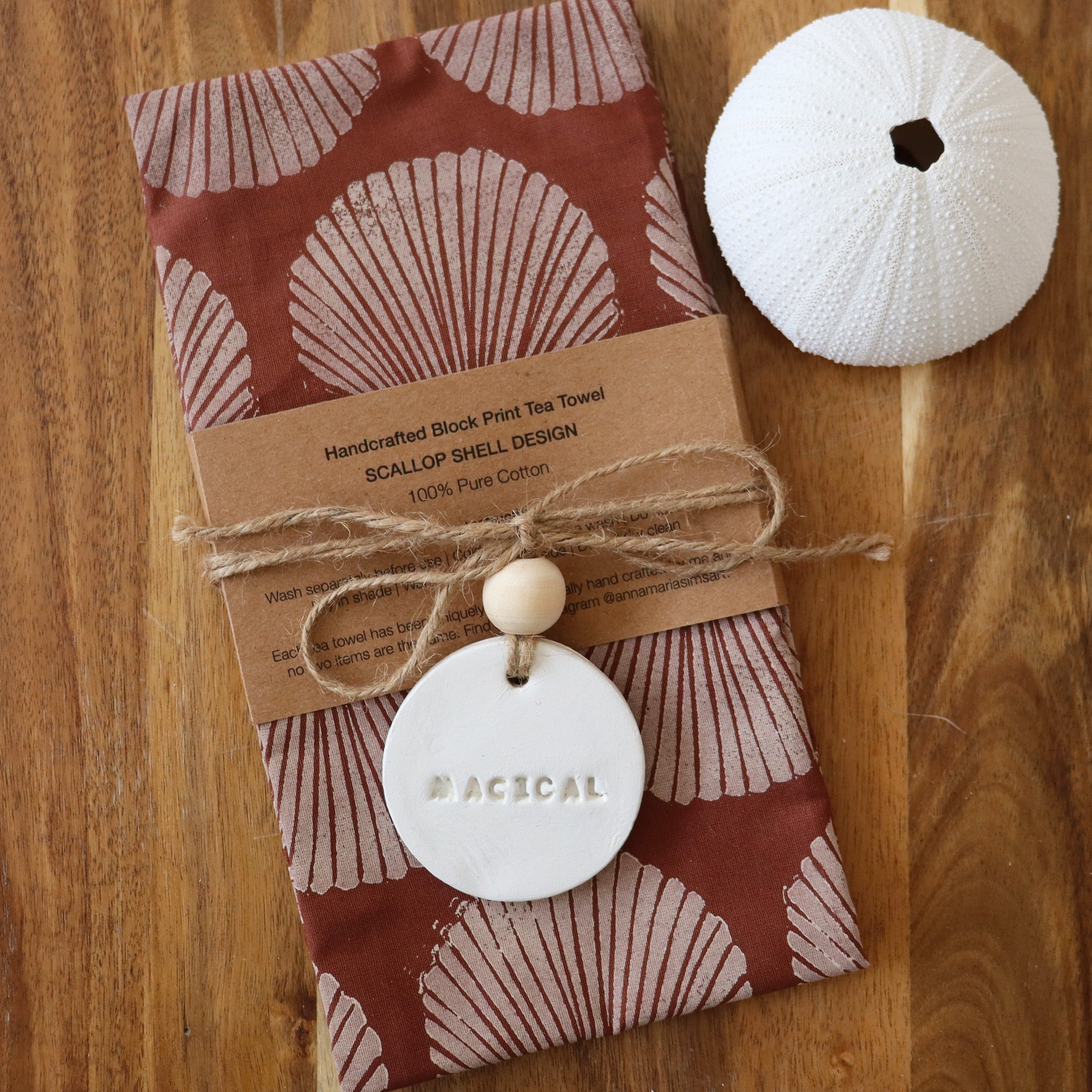 Scallop Shell Design Handcrafted Block Print Tea Towel