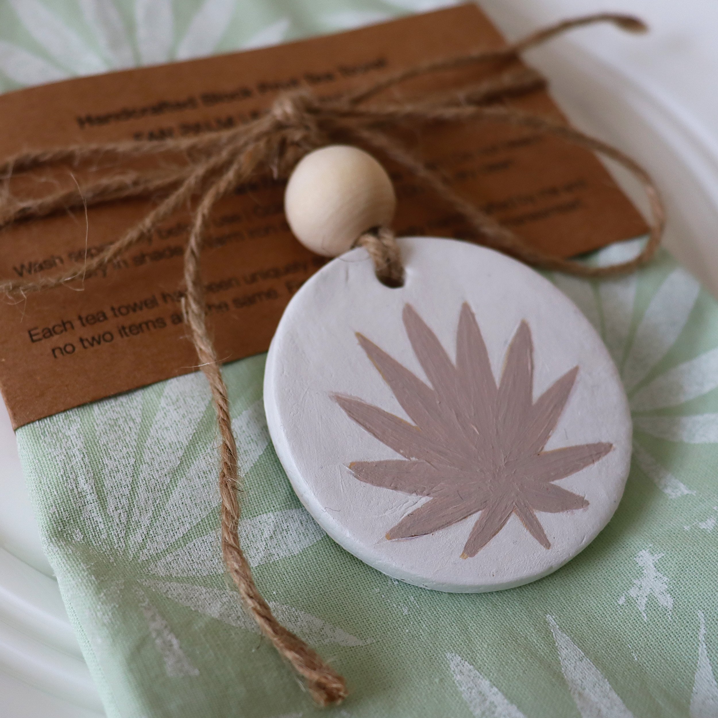 Fan Palm Leaf Design Handcrafted Block Print Tea Towel