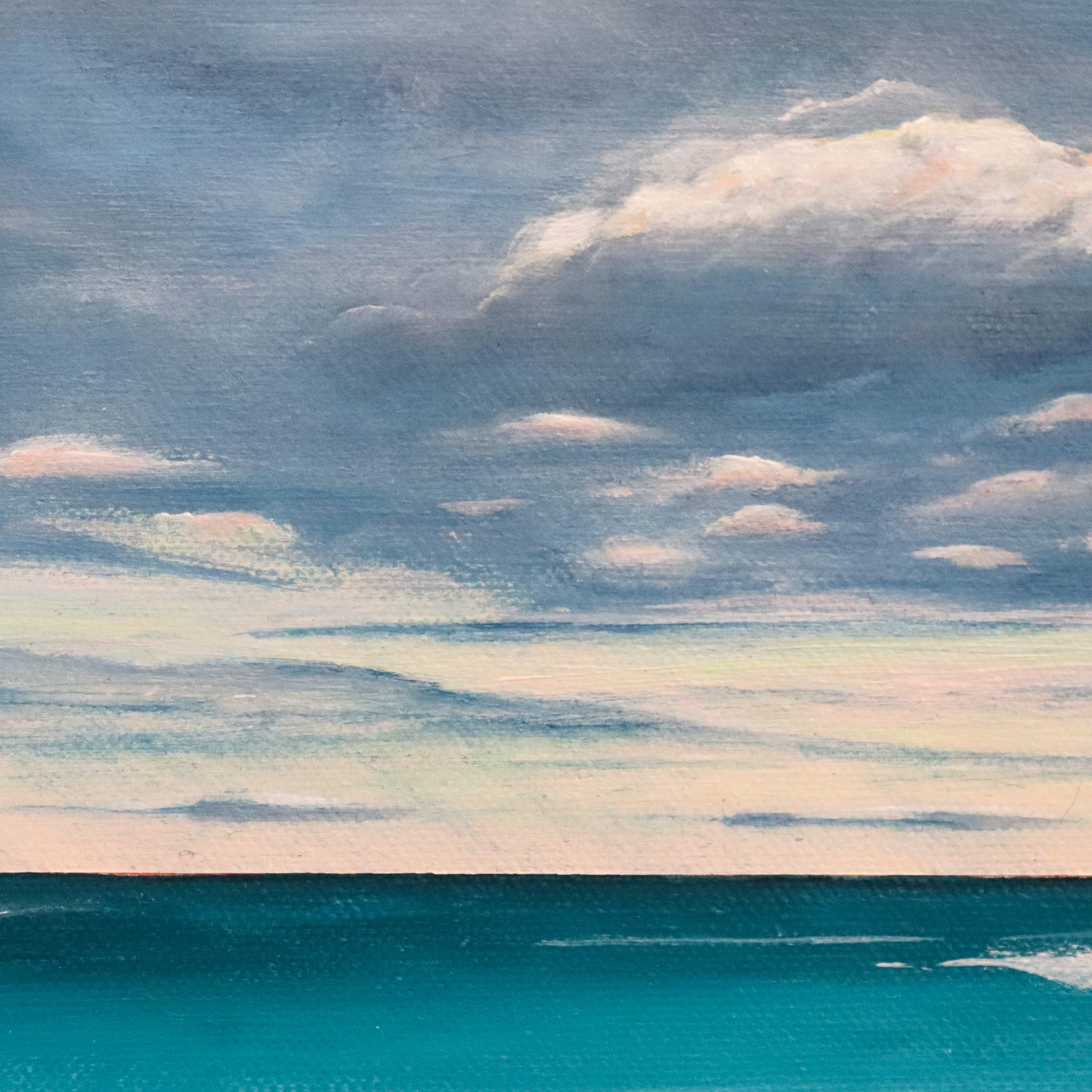 Ocean Calm, Acrylic Canvas Painting, Seascape Art, Beach Artwork, Moody Sky Calm Water