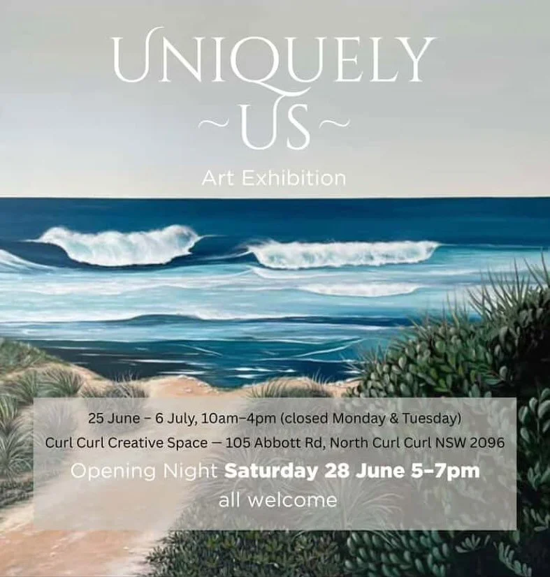 Excited to be part of an upcoming exhibition Uniquely Us, presented by Northern Beaches Gallery and featuring 30+ artworks by an incredible group of artists.

🎨 Opening night: 28 June, 5&ndash;7pm

📍Curl Curl Creative Space, 105 Abbott Road, North 