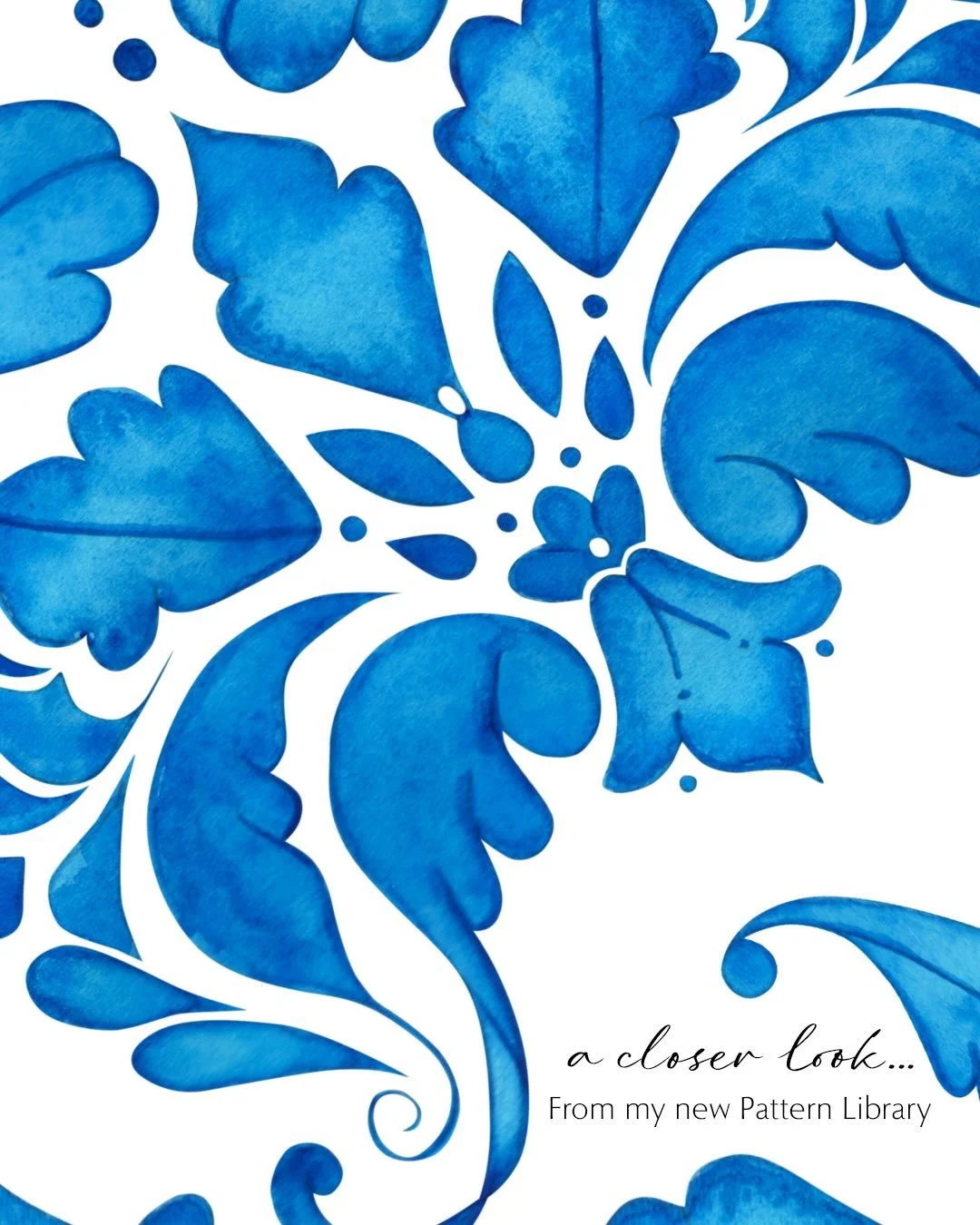 A closer look at one of the designs from my Pattern Library.

Inspired by Amalfi Coast tiles and traditional majolica ceramics, with layered blue tones and a soft, painterly feel.

Originally painted in watercolour before evolving into a repeat patte