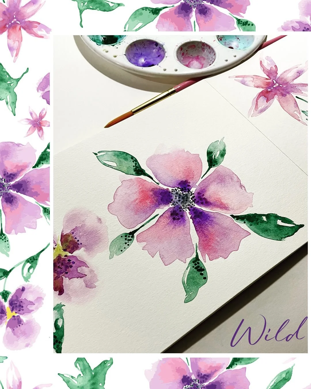 Wild Blooms &mdash; intuitive hand-painted florals in soft pastel hues, with loose expressive brushwork and an organic, natural flow.

Originally painted in watercolour before evolving into a repeat pattern, featured here on this sweet bucket hat.

F
