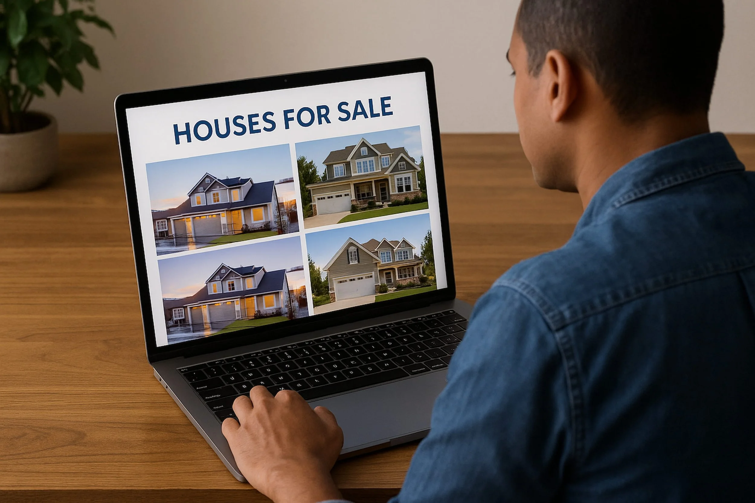 a guy browsing homes for sale on his laptop