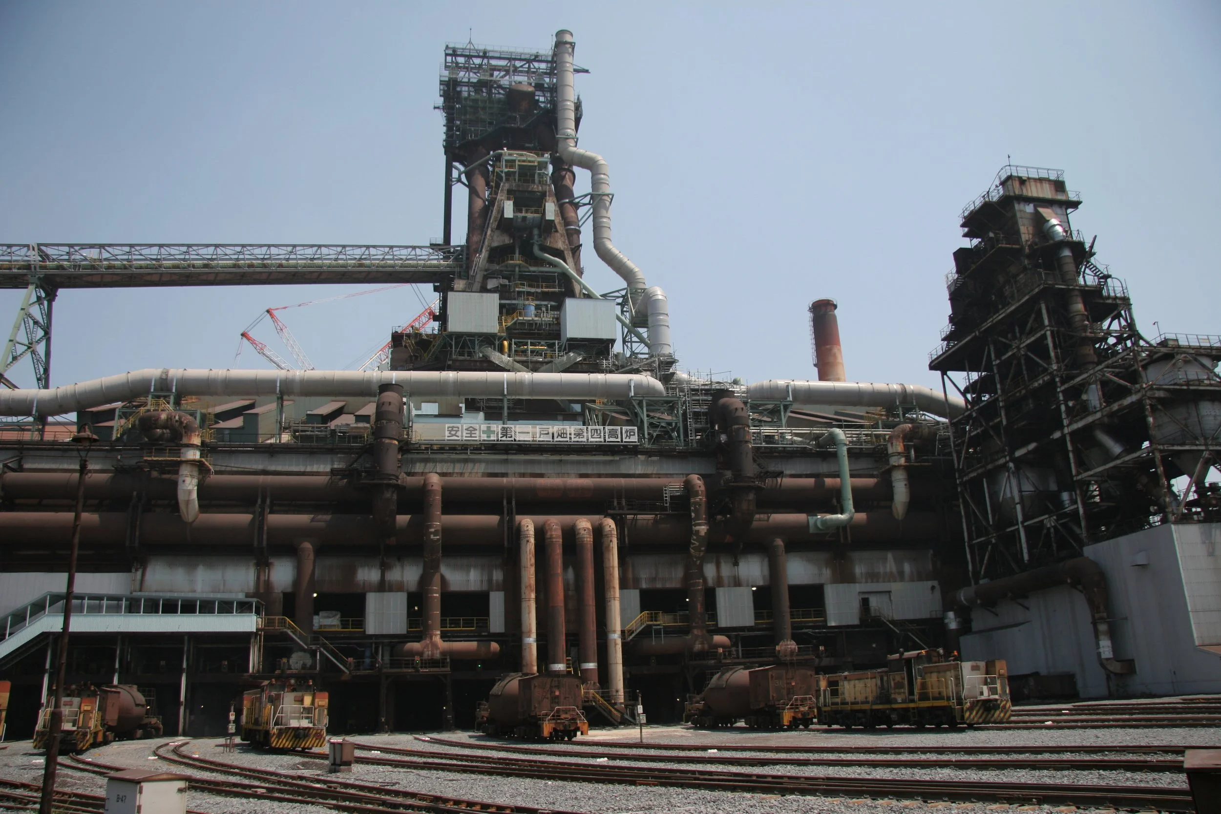 Tobata No.4 blast furnace exterior at Nippon Steel Kyushu Works — a monumental symbol of Japan's industrial heritage in Kitakyushu.