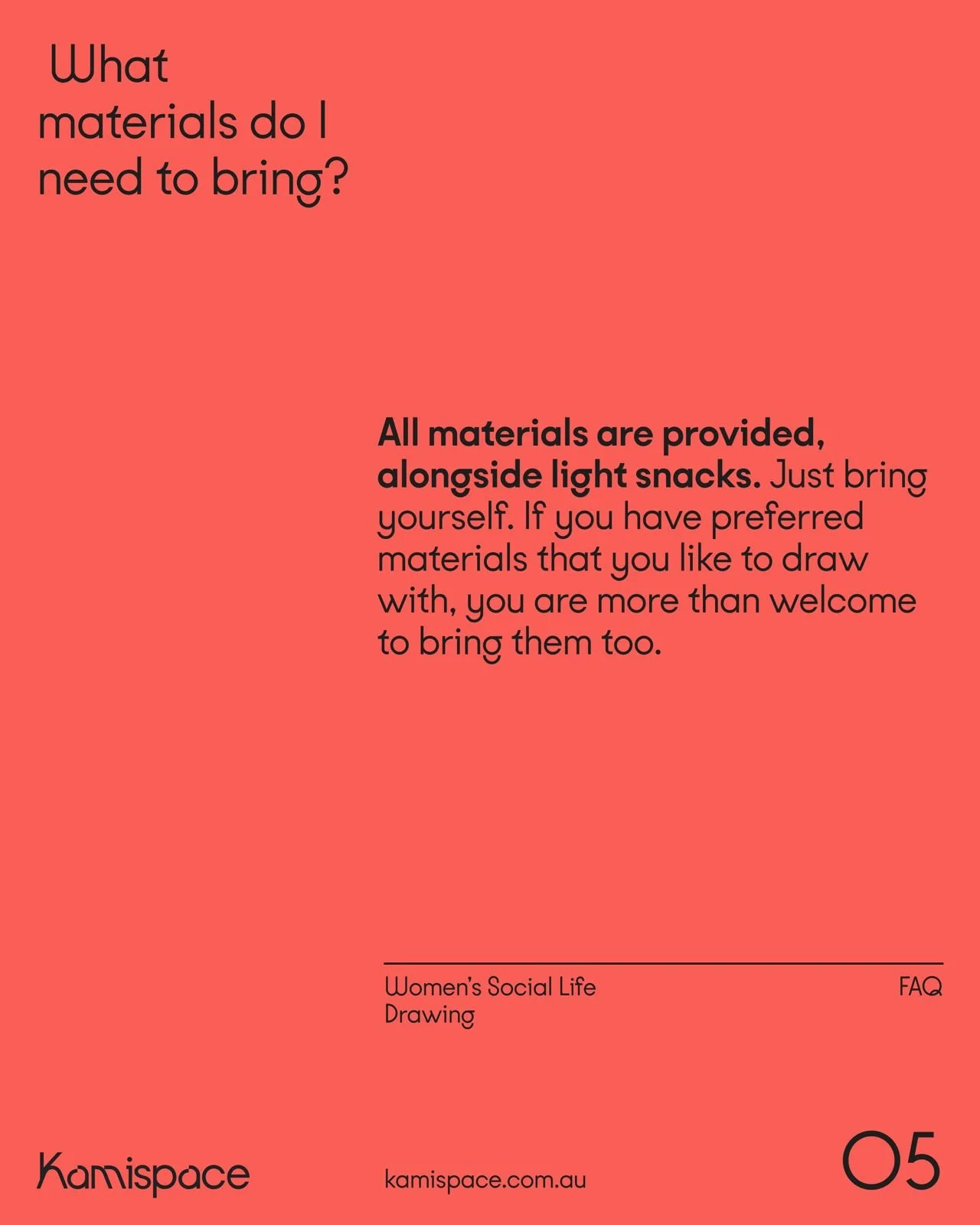 what materials do I need to bring to Women's Life Drawing with Jessica Davina?