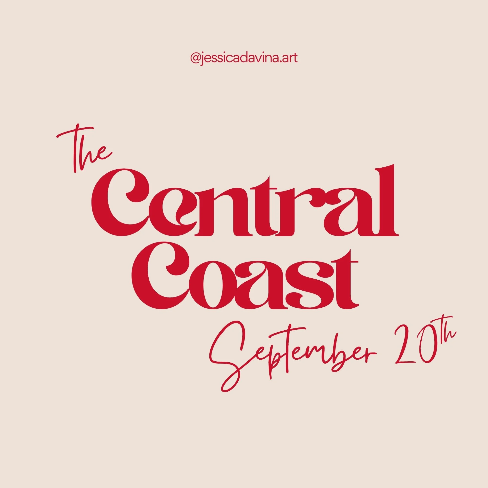 red text reading 'the Central Coast September 20th' over cream background