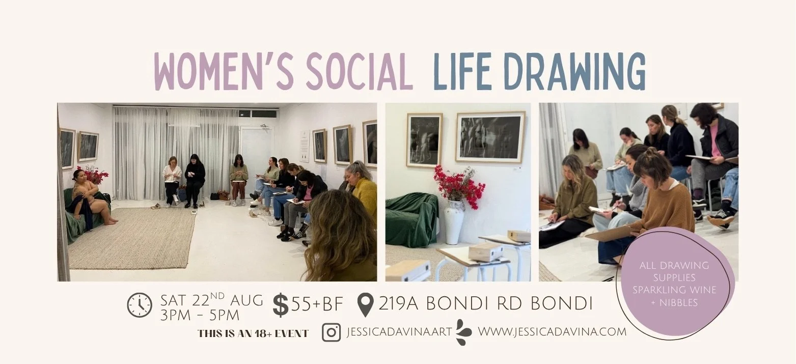women's social life drawing flyer for august 22nd in Bondi 3-5pm tickets $55