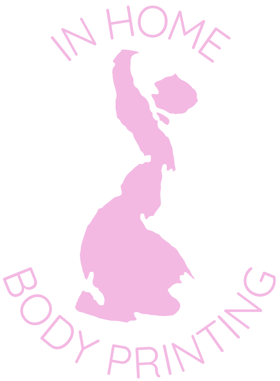 Abstract image of a female body print with the text "IN HOME BODY PRINTING" curved above and below the map.