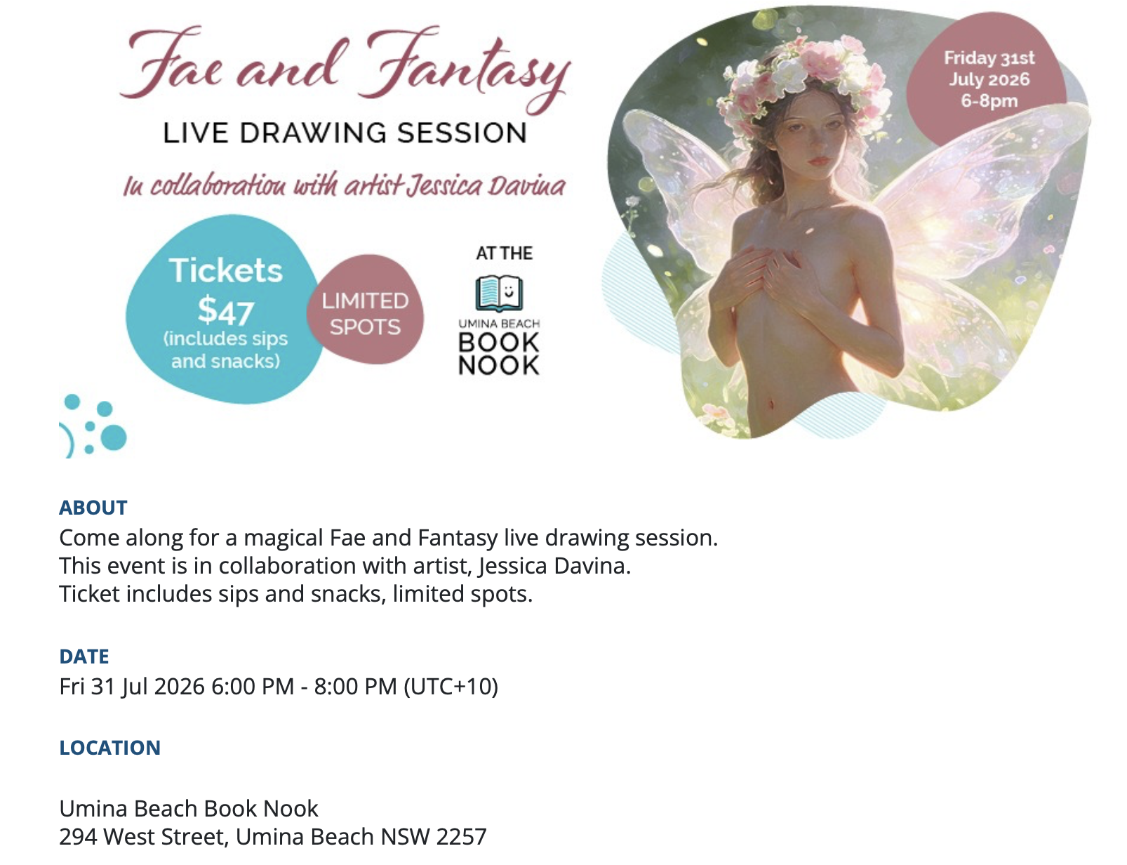 Fae & Fantasy Life Drawing at Umina Book Nook 