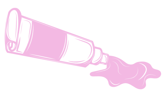 Pink paint tube pouring out paint.