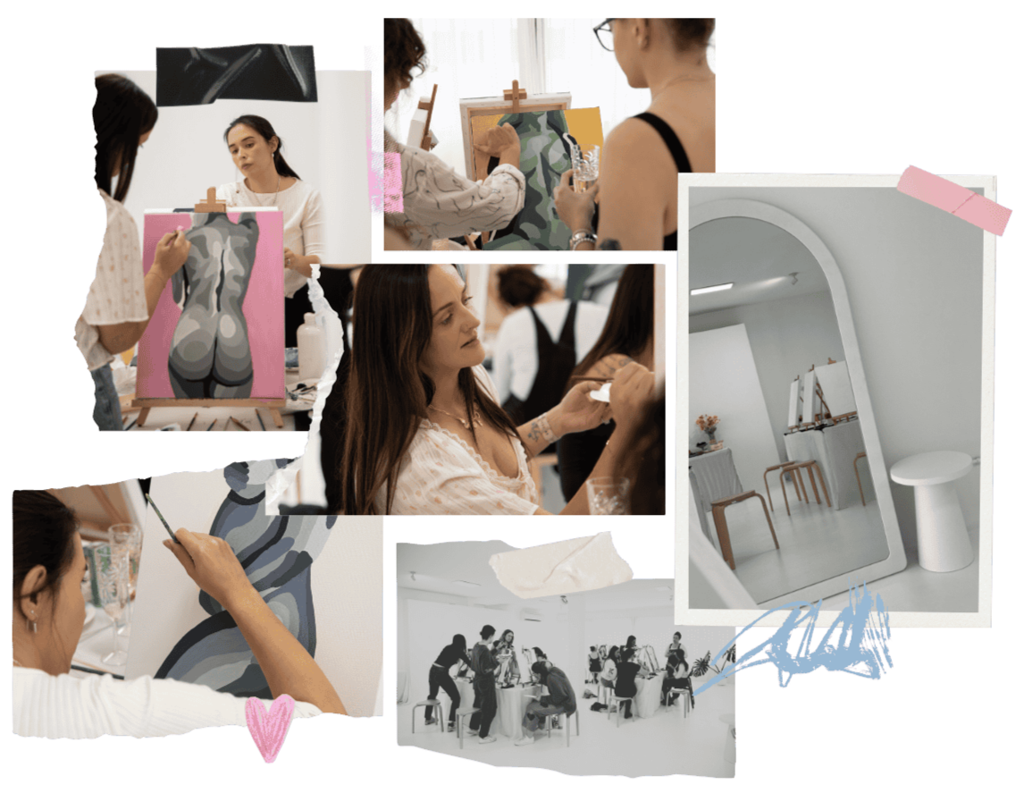 Paint and sip on the Central Coast where women are painting canvases of their bodies in a mostly white minimalist studio.