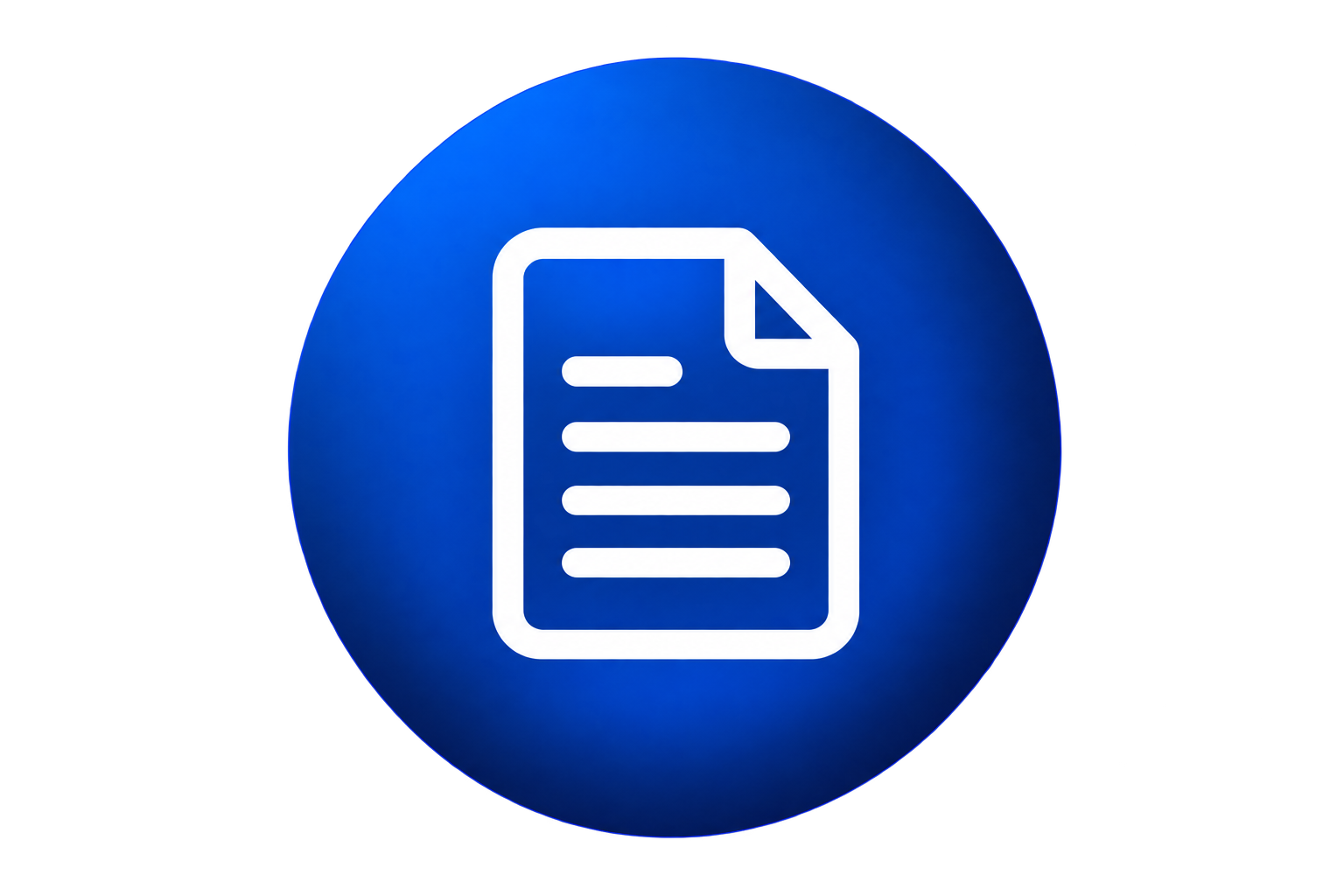 Icon of a document with lines representing text on a blue circular background.