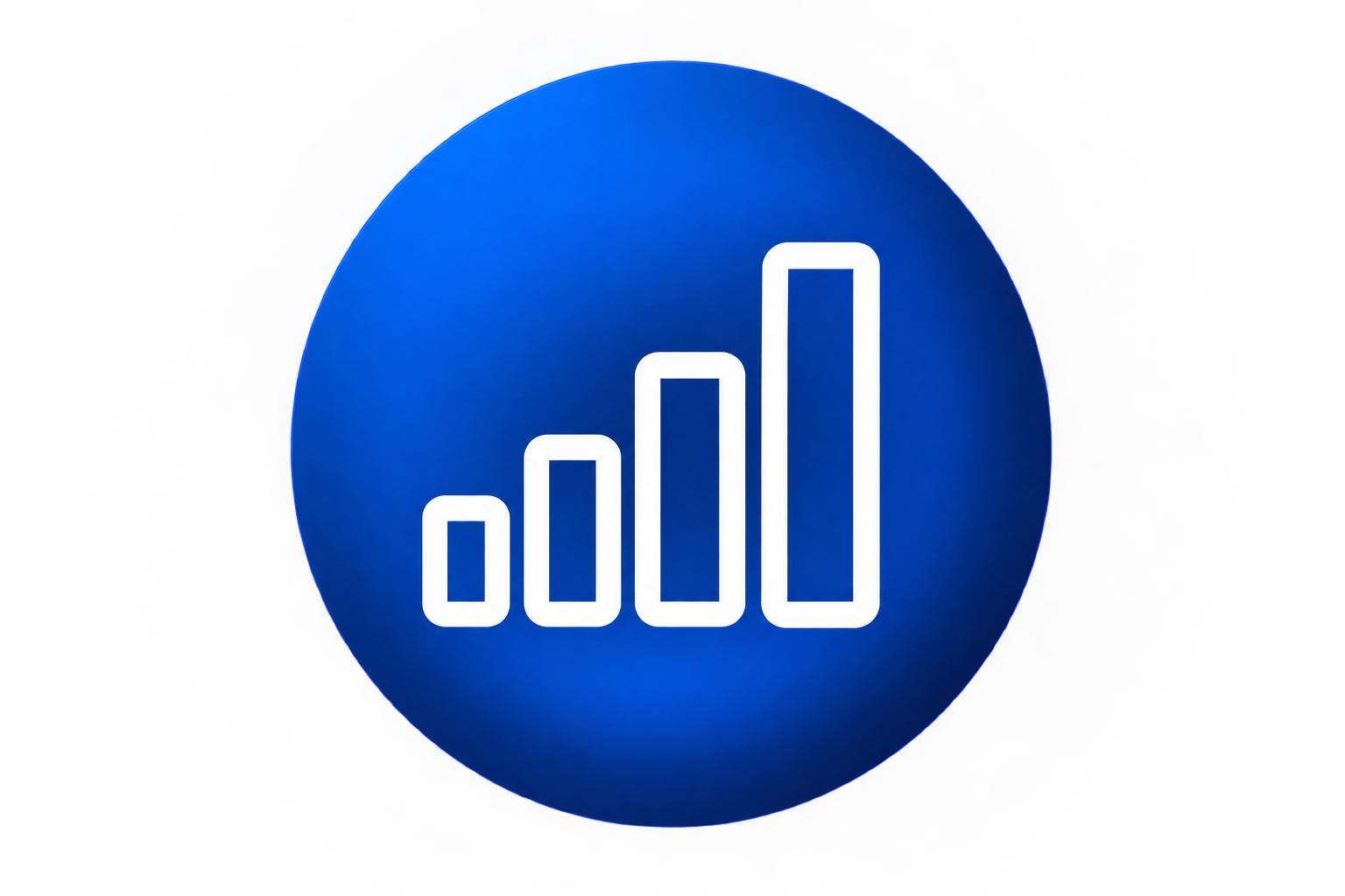 Digital blue circle with a white bar graph icon indicating increasing data or signal strength.