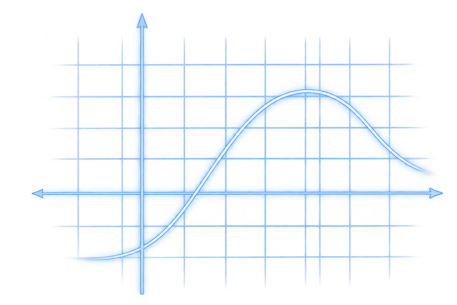 Blue digital graph with a sine wave curve, grid background, and city skyline silhouette in the top part.