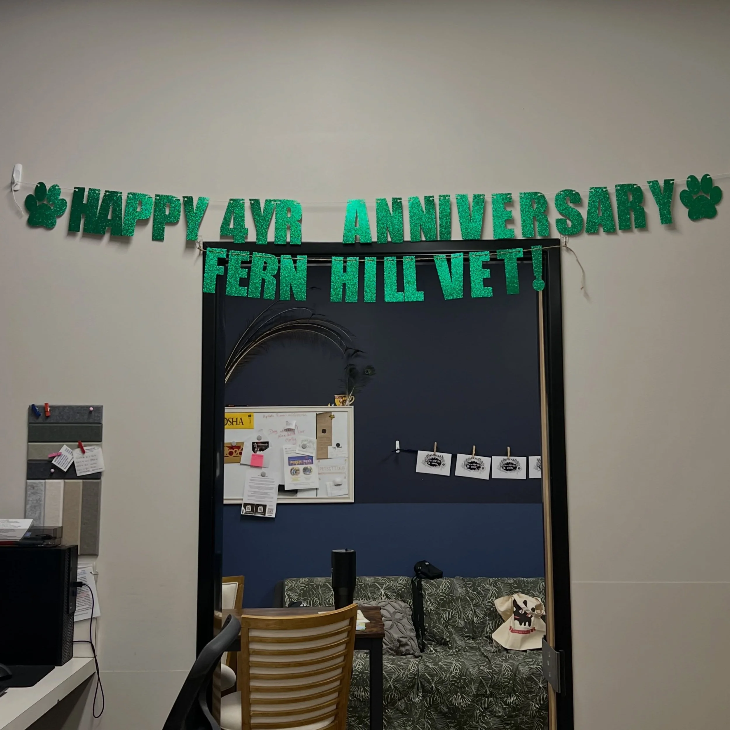 4 years of Fern Hill Veterinary Care! What a fun 4 years it has been! Thank you to everyone who has made it possible! 💚