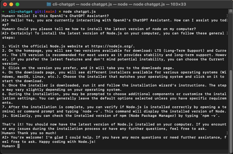 Sometimes you just want to talk to a robot in your terminal. This terminal based application allows you to do just that. It has no special features, but it's a nerdy way to interact with the OpenAI API using LangChain.