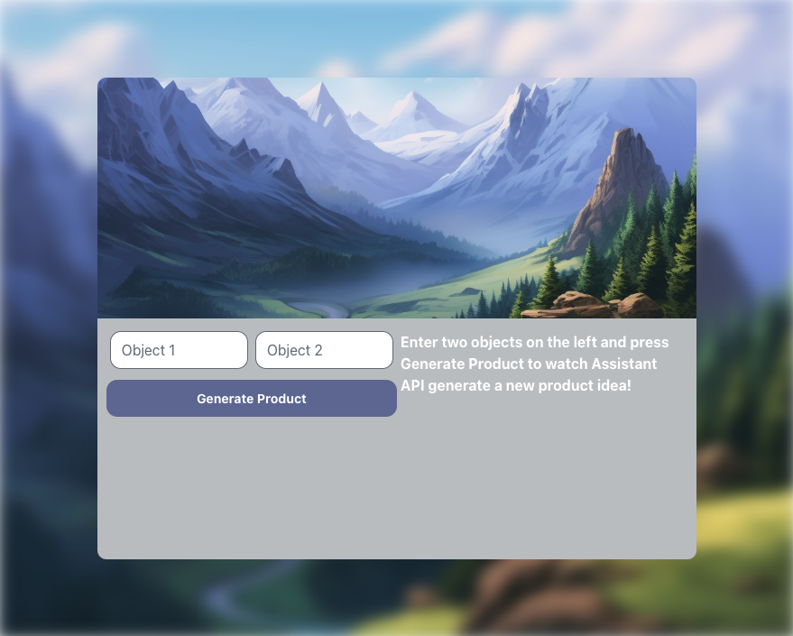 Using the ChatGPT Assistant API, the product generator will take two random objects and combine them to create a fun, innovative, new product.