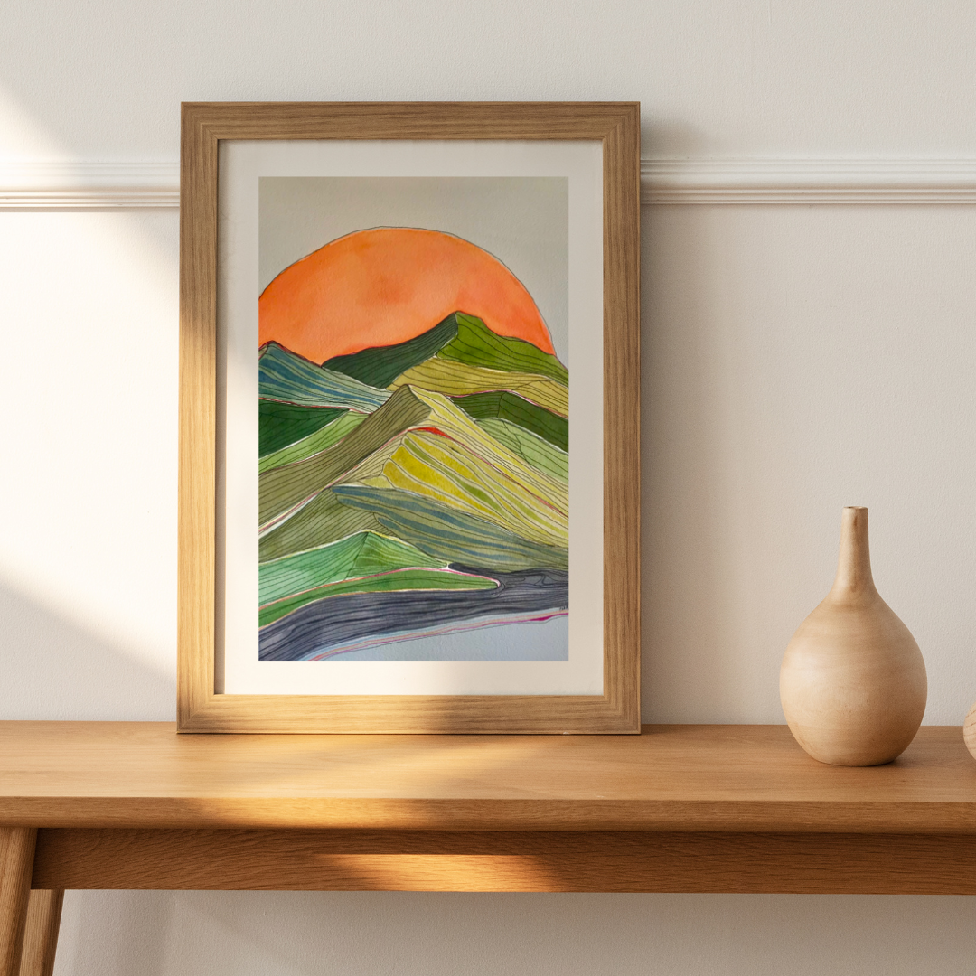 Green Mountain Watercolor Print