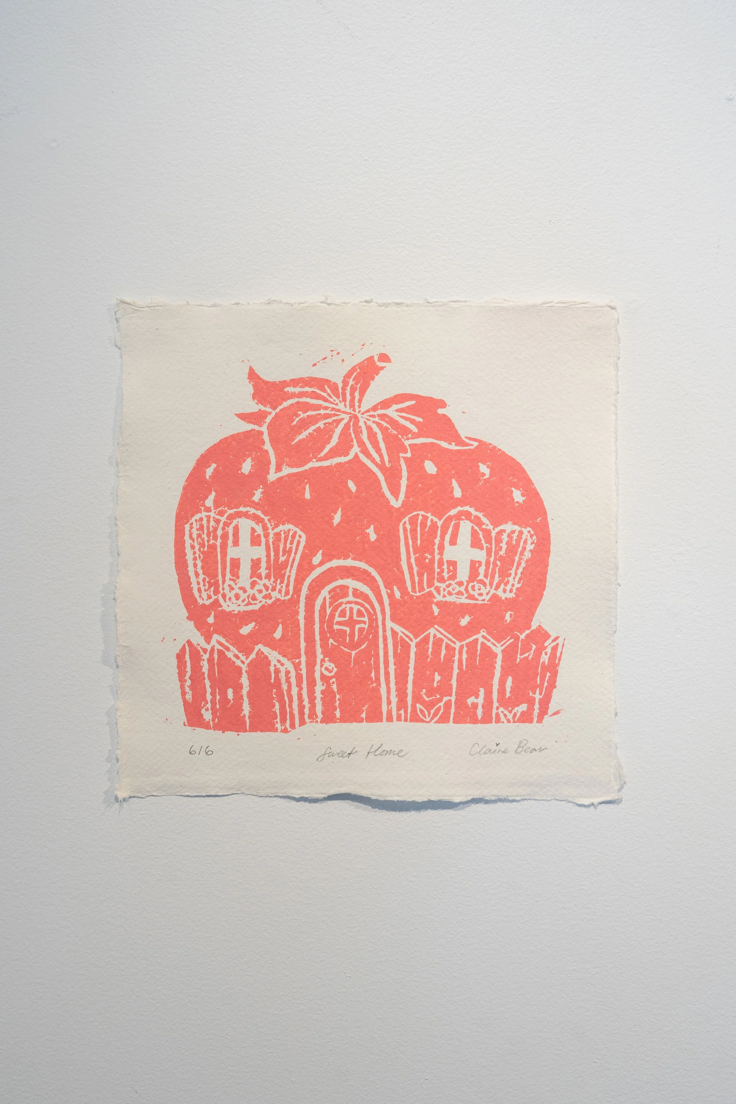 'Sweet Home' Strawberry House Linocut Art