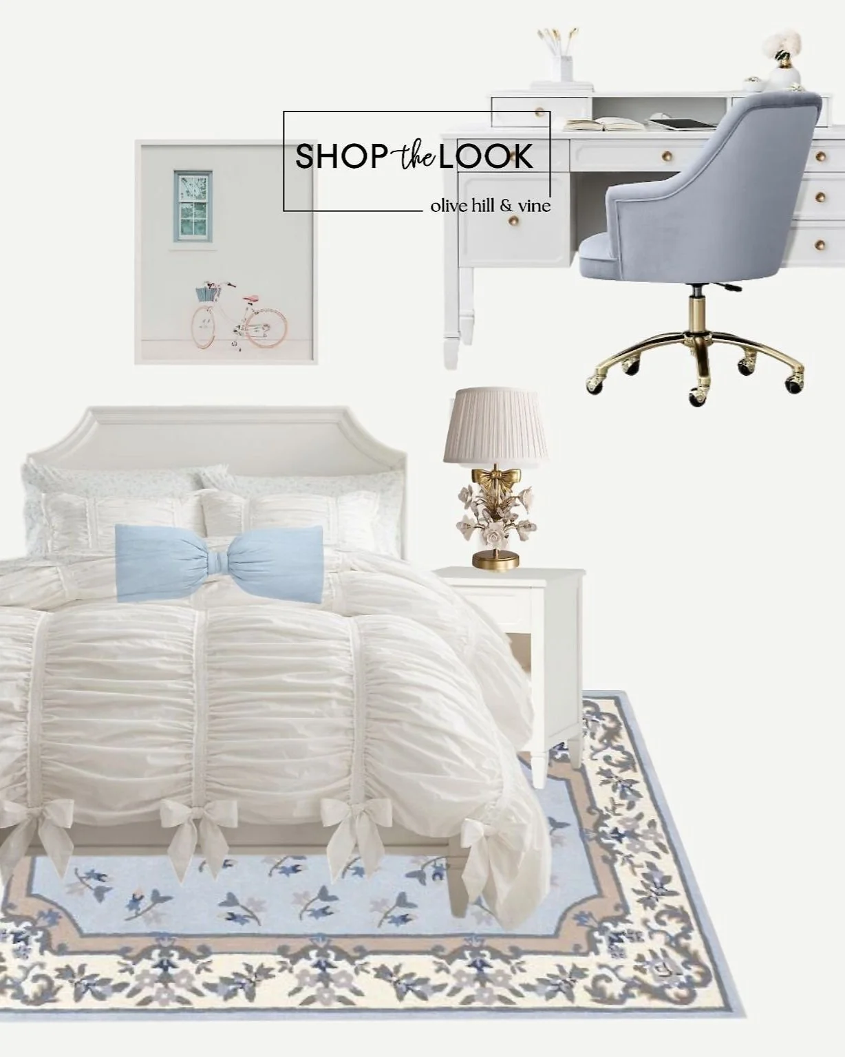 Elegant Blue Floral Bedroom