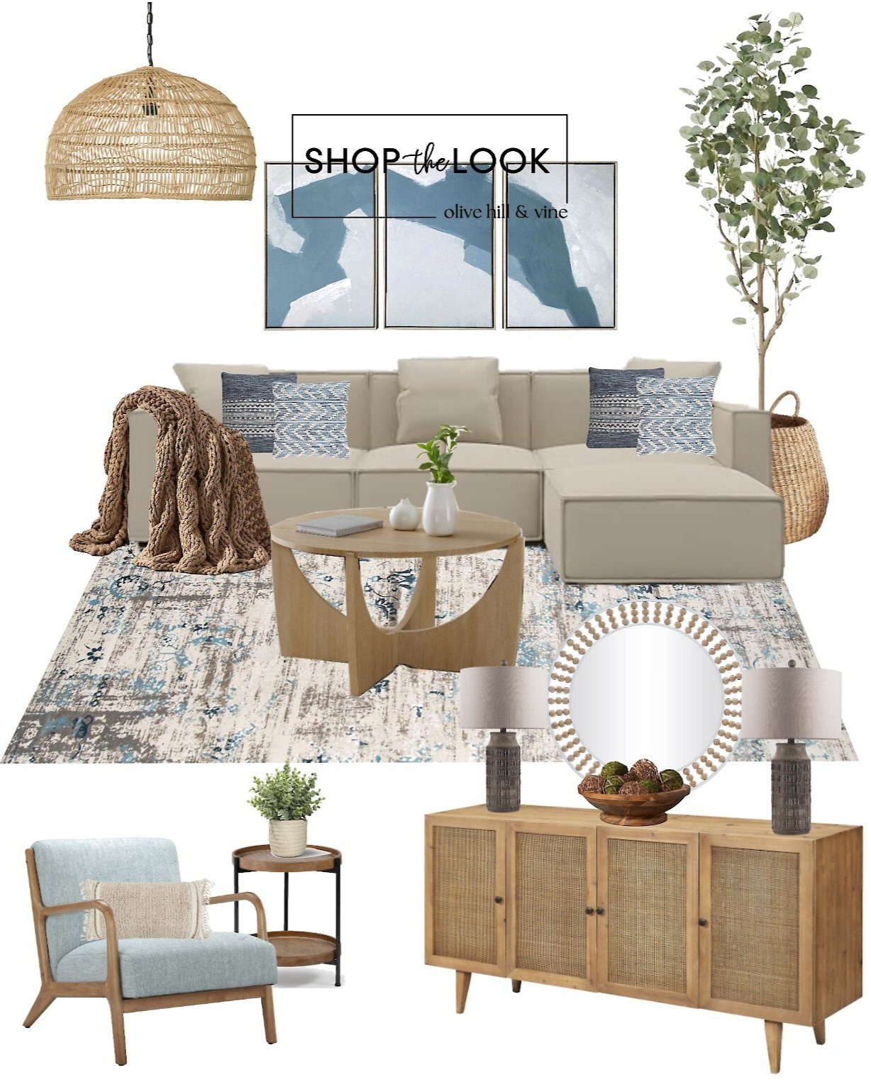 Blue, Beige & Natural Living Room