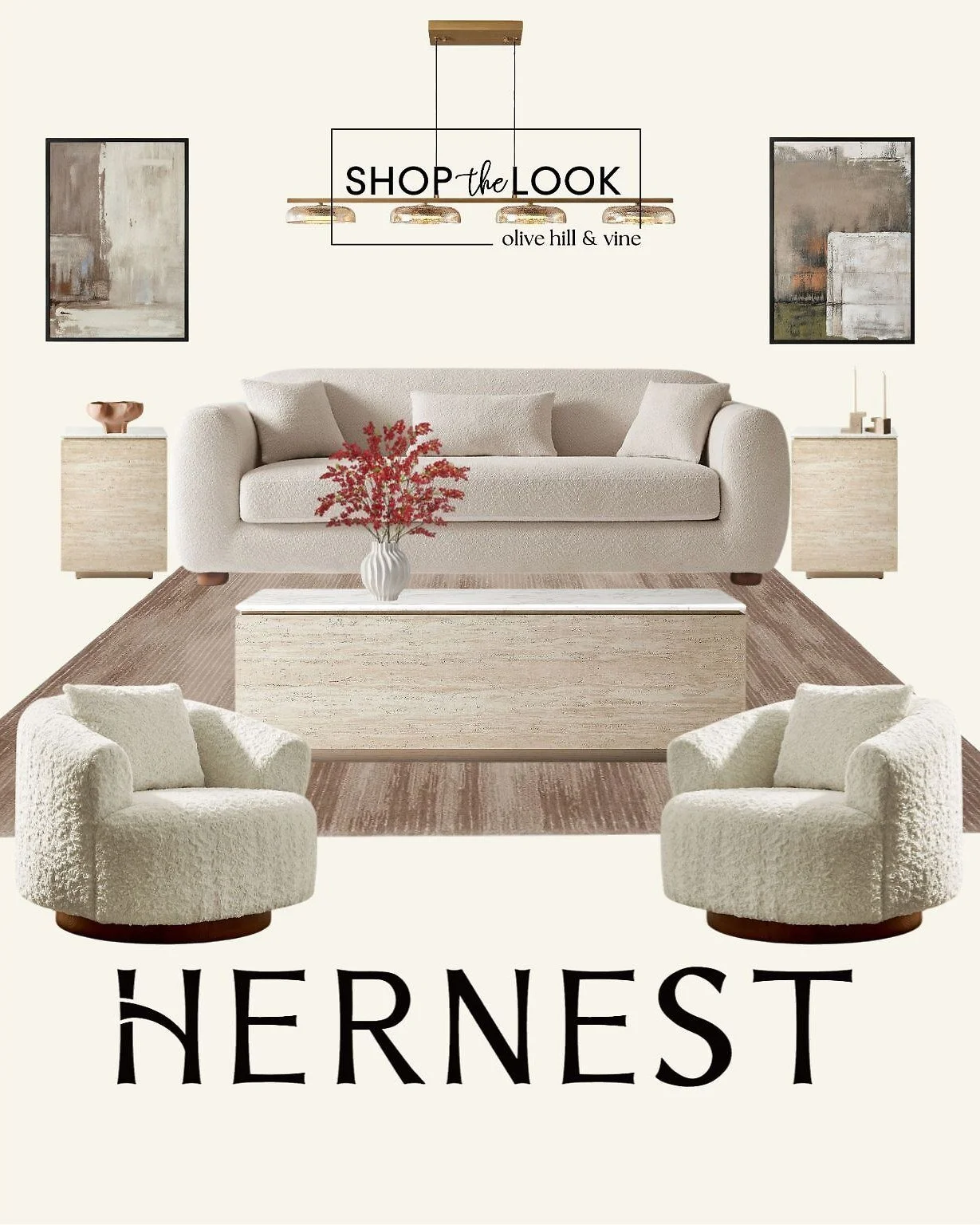 Organic texture meets timeless design. Plush boucle, textured travertine, and clean silhouettes bring an easy, relaxed vibe to any space. These HERNEST pieces add that effortless organic feel we love. Shop our HERNEST favorites and use OHV20 for 20% 