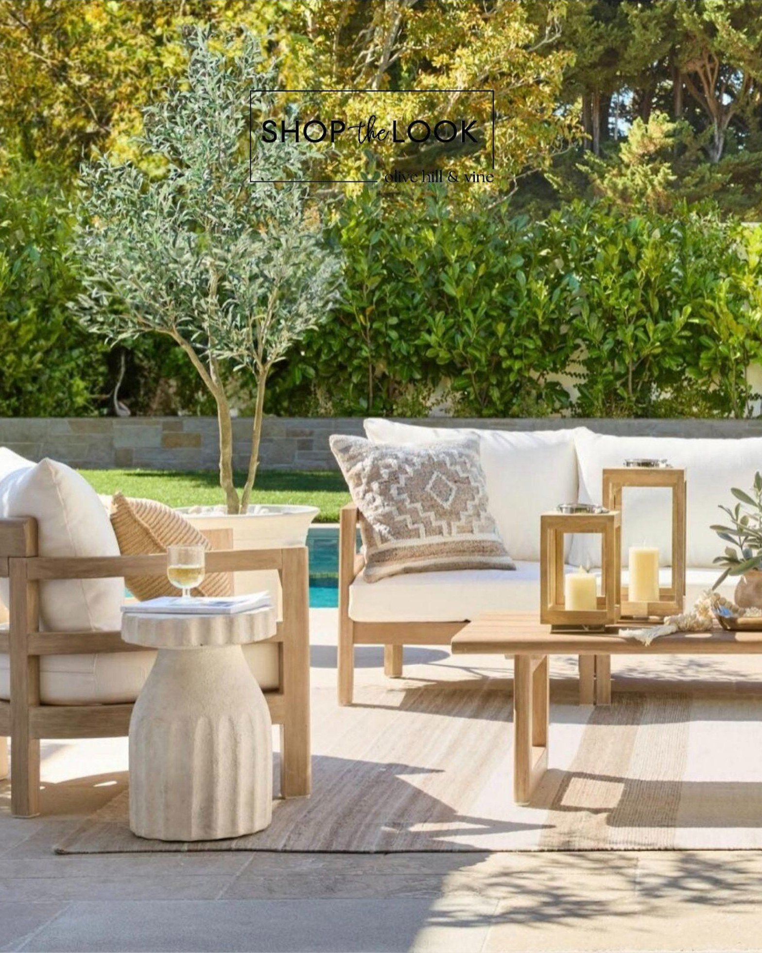 Sunlit neutrals and warm wood set the tone for this polished outdoor space. Sculptural accents, layered textures, and soft cushions make it feel relaxed yet refined&mdash;perfect for slow mornings or effortless evening hosting.

#LTKHome  #outdoor #p
