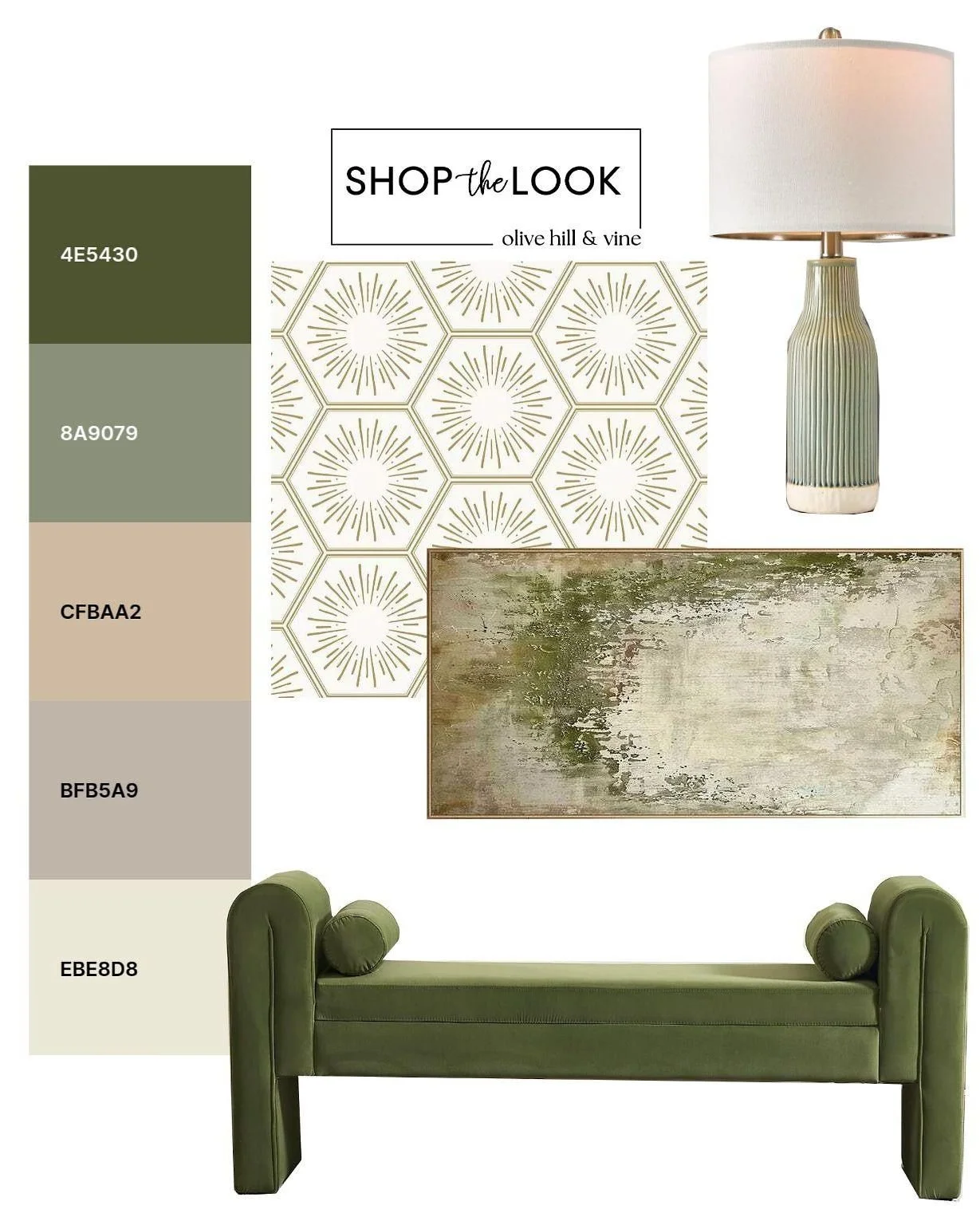 Layered greens meet warm neutrals for a look that feels fresh yet grounded. We&rsquo;re mixing tailored upholstery, soft textures, and that geometric wallpaper moment&mdash;pulling it all together into a bedroom that feels effortlessly refined. 

Fol