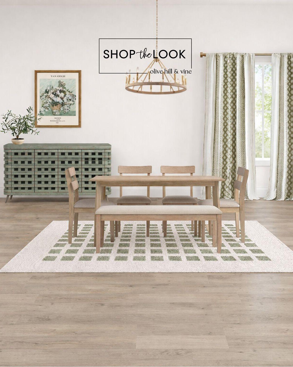 We&rsquo;re loving how this sage-toned dining room came together&mdash;warm wood, soft textures, and patterned drapery create a look that feels calm, collected, and effortlessly elevated. The mix of pieces brings just the right balance of style and c