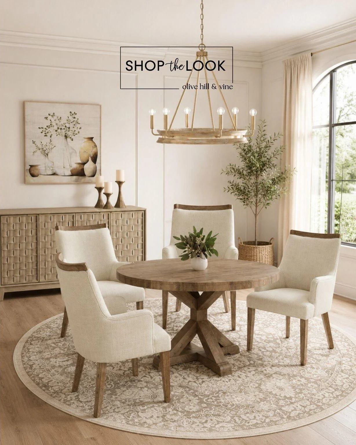 Natural light, warm wood tones, and soft layered textures come together in this timeless dining room. Every detail feels thoughtfully chosen, creating an inviting space that's equally perfect for everyday meals and memorable gatherings.

#LTKHome #di