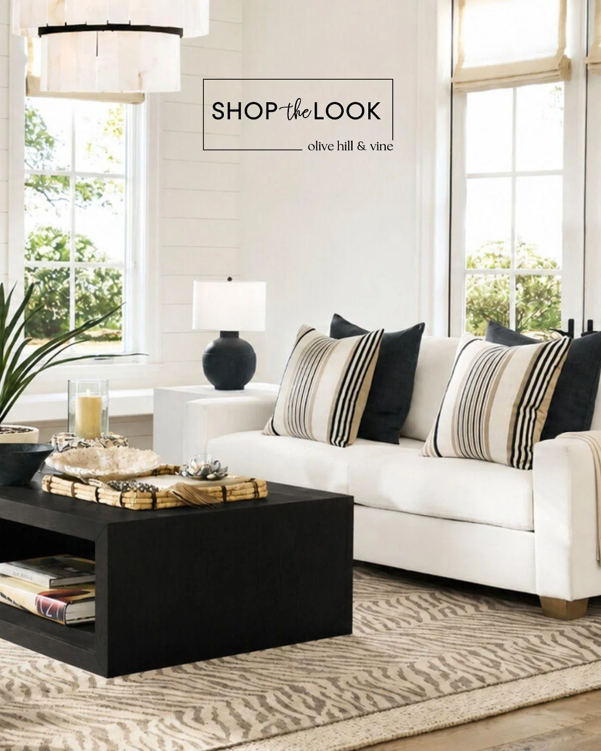 Warm neutrals meet bold black accents in this polished living room. Layered patterns, sculptural lighting and natural textures bring depth and character, while a crisp palette keeps the look fresh, relaxed and timeless.

Follow us + comment &ldquo;SH