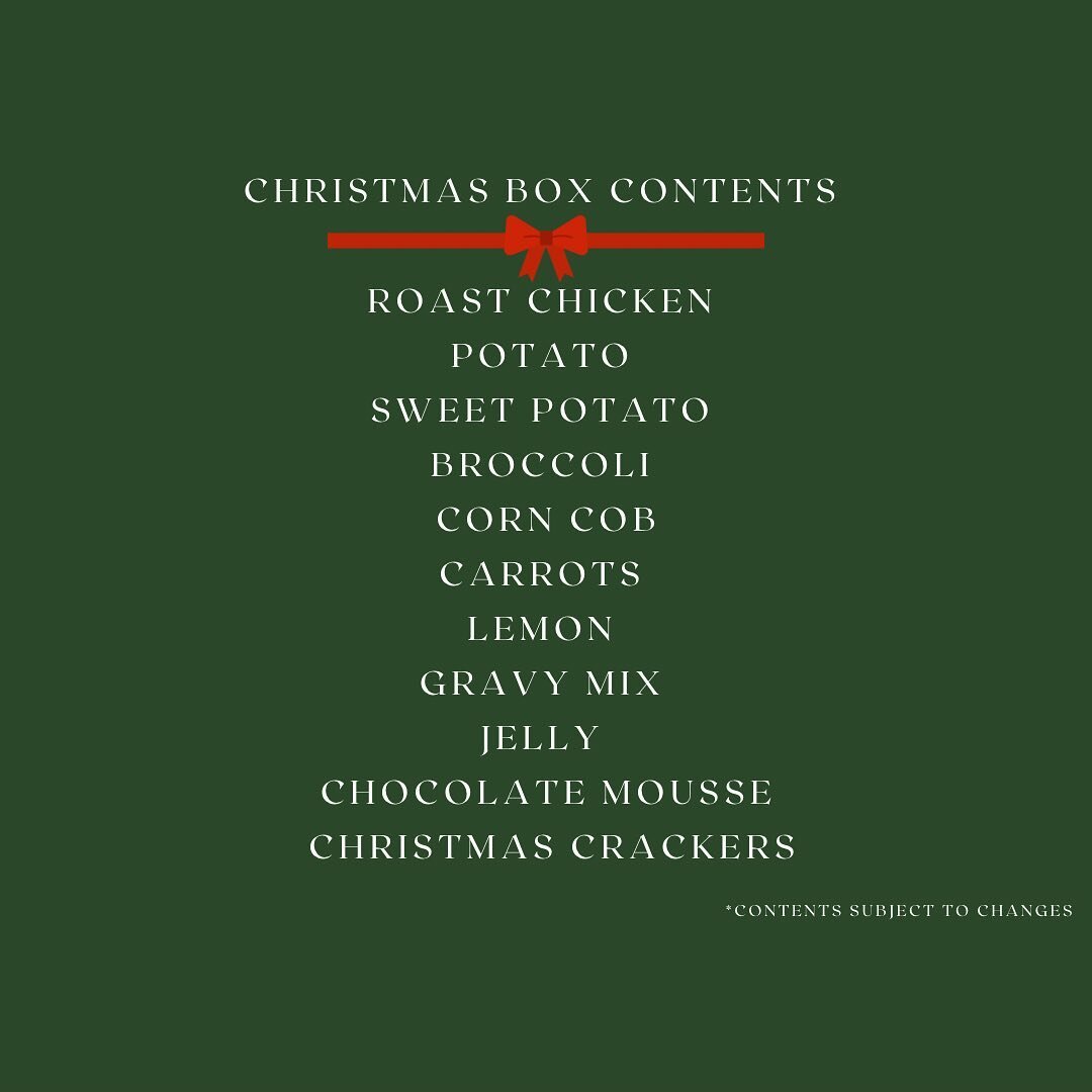 The Donate a Dinner Families have created what we think is the perfect Christmas Dinner Box!
We have had so many requests asking “what’s in the box” so we decided to share our menu….
We have included menu cards with cooking