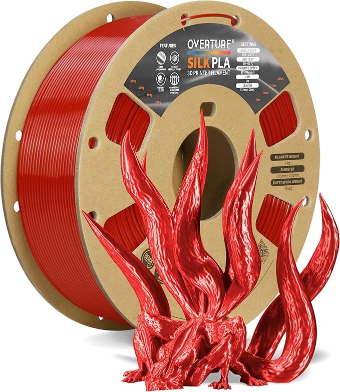 Overture Silk Christmas Red PLA 3D Printing Filament 1.75mm 1KG