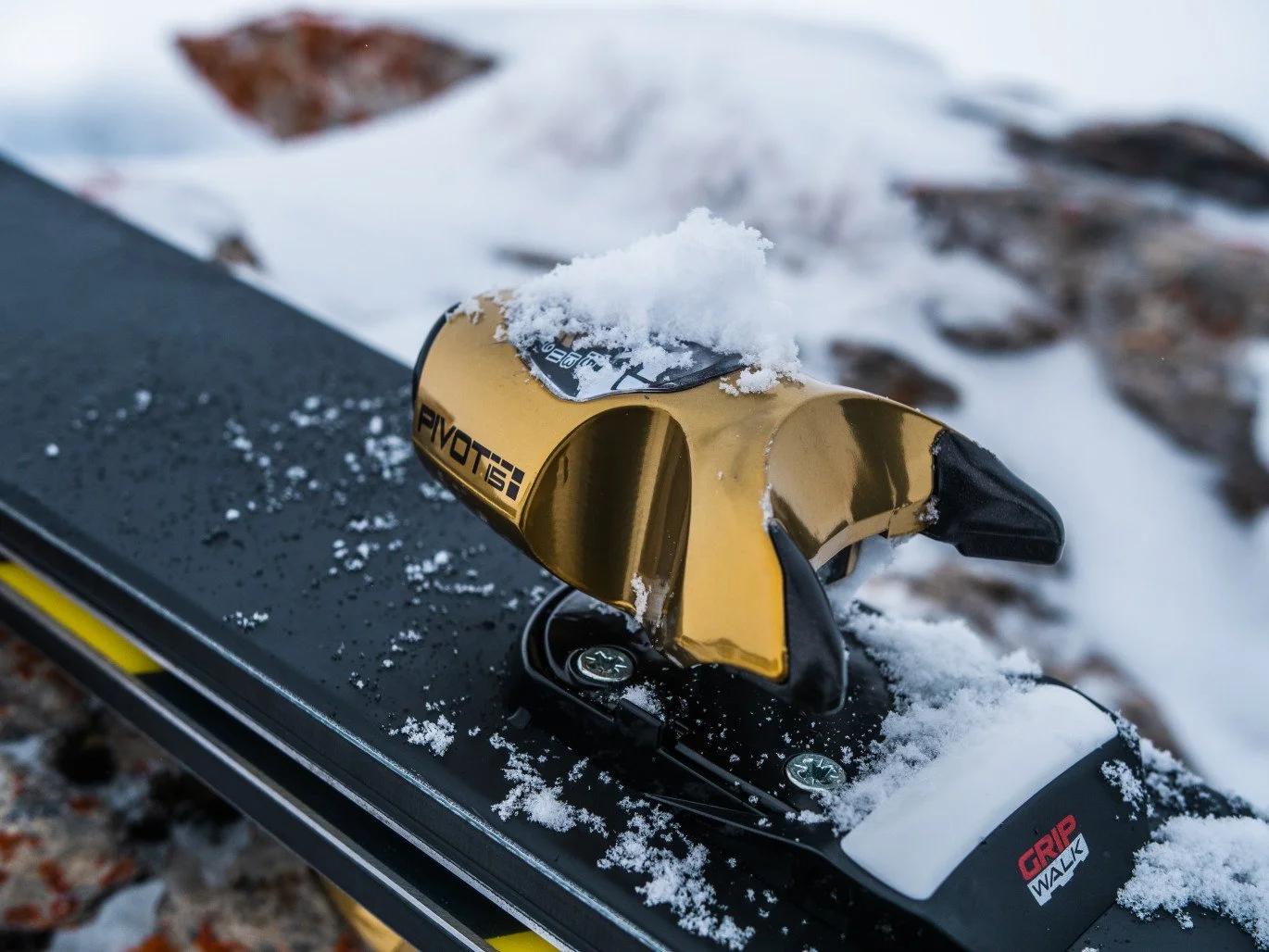 ID one ski binding mounted on a mogul ski
